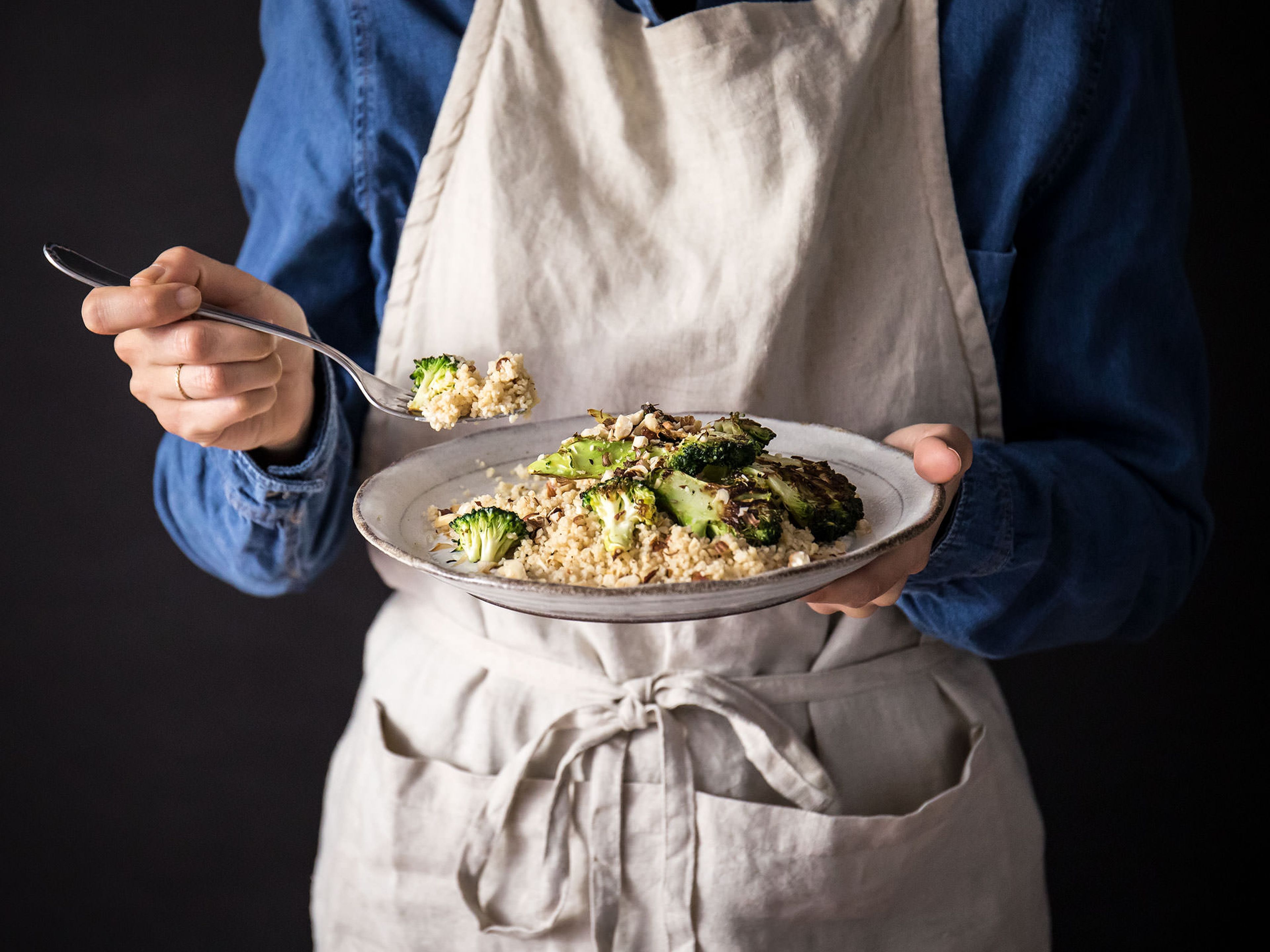 5-ingredient charred broccoli couscous with lemony yogurt