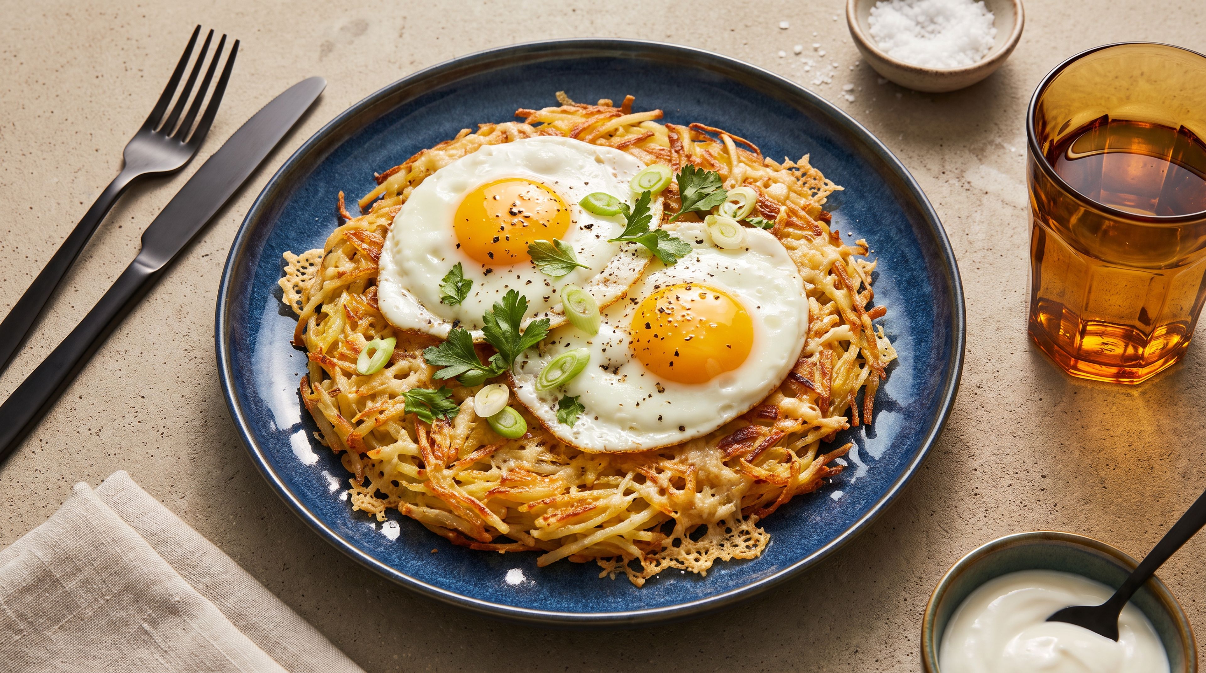 Goldbraune Parmesan-Rösti mit Spiegelei für gemütliche Tage