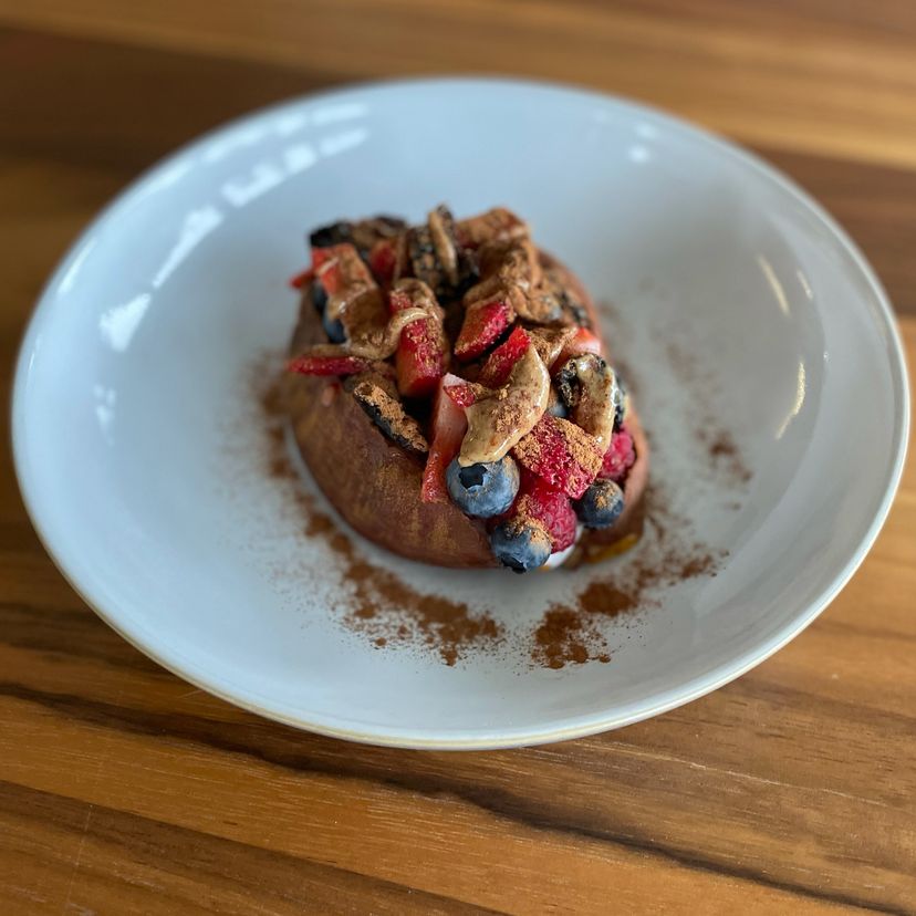 Berry stuffed sweet potato