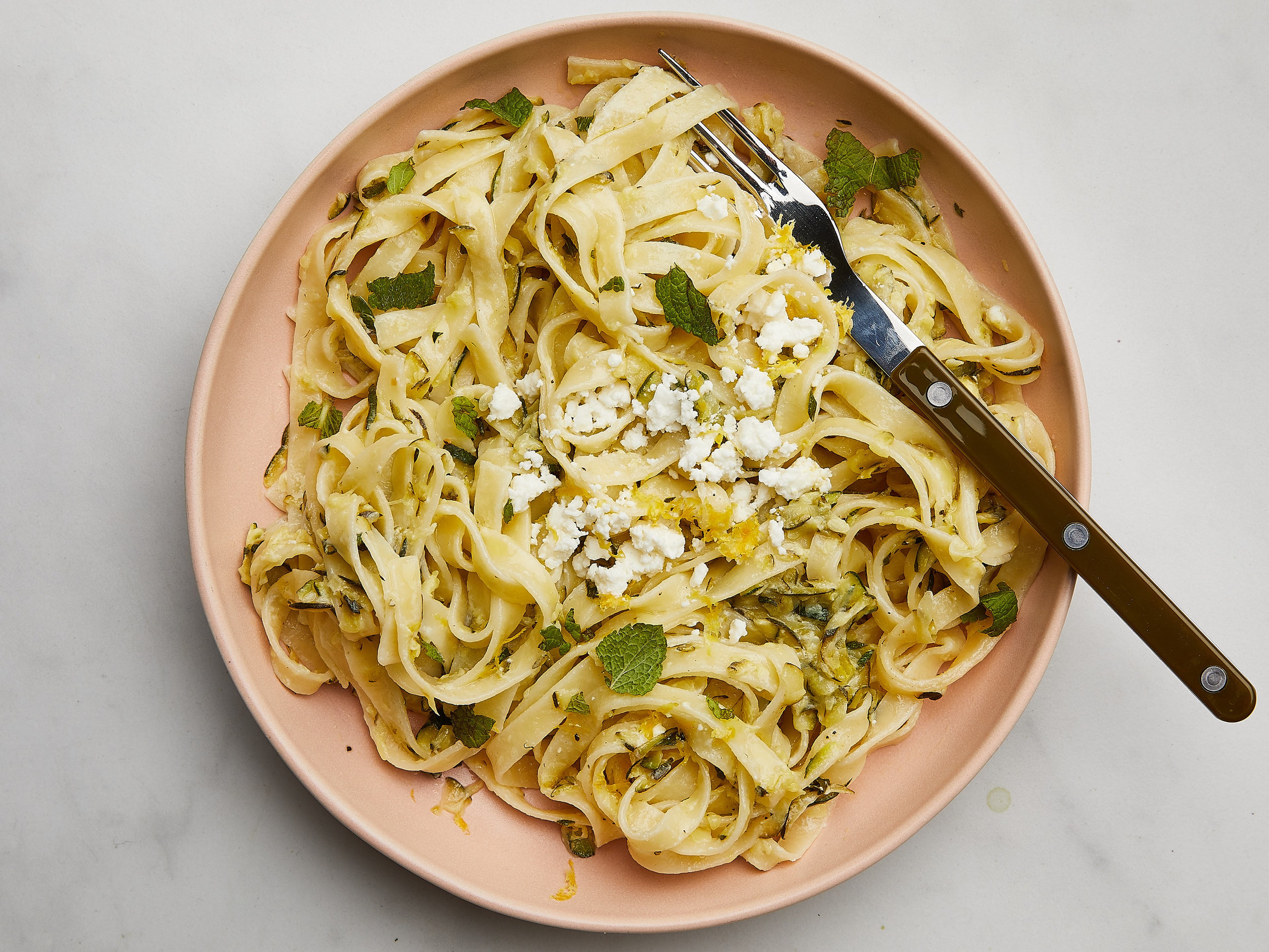 5-ingredient caramelized zucchini pasta with feta