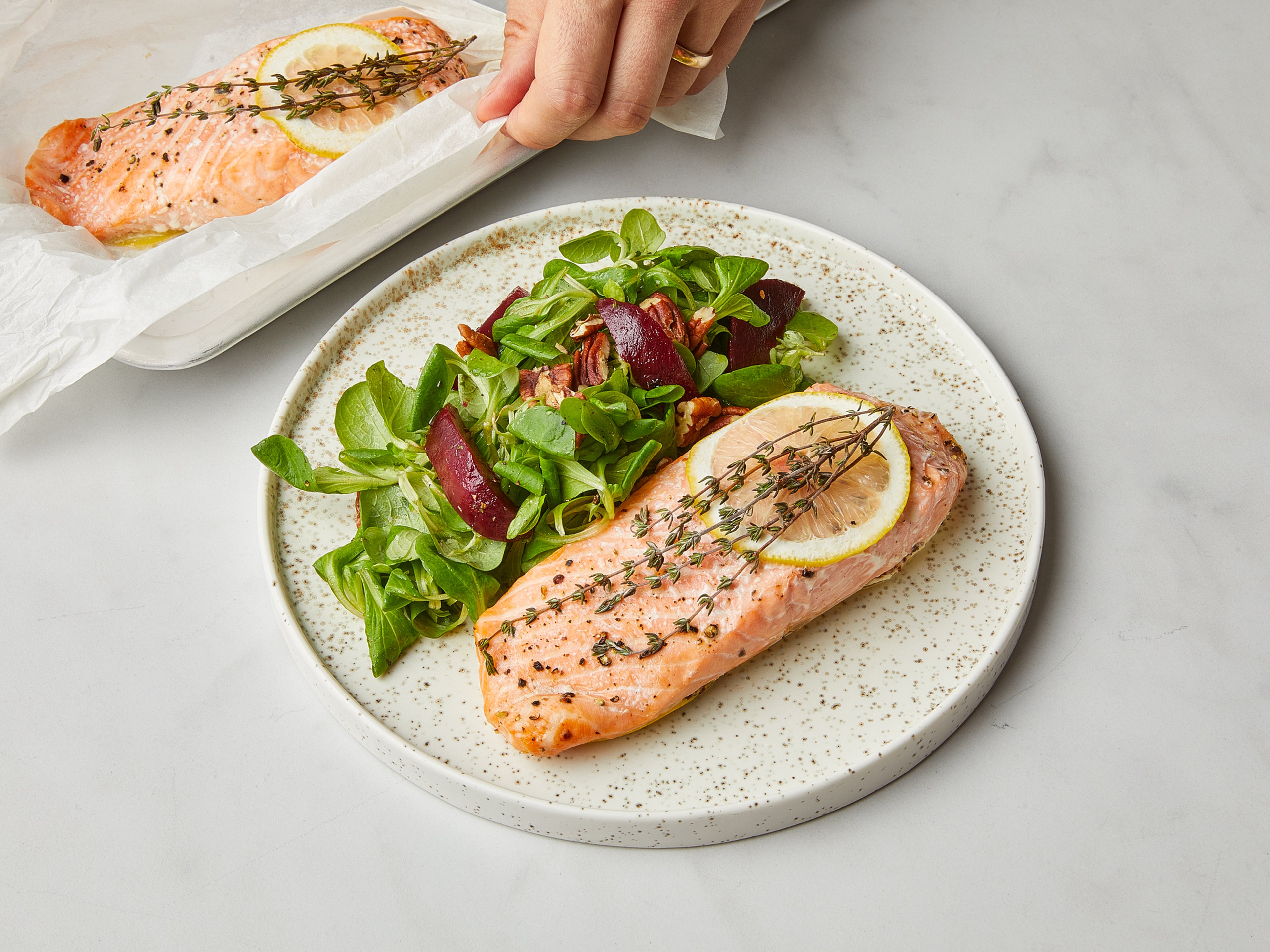Parchment baked salmon with beetroot salad