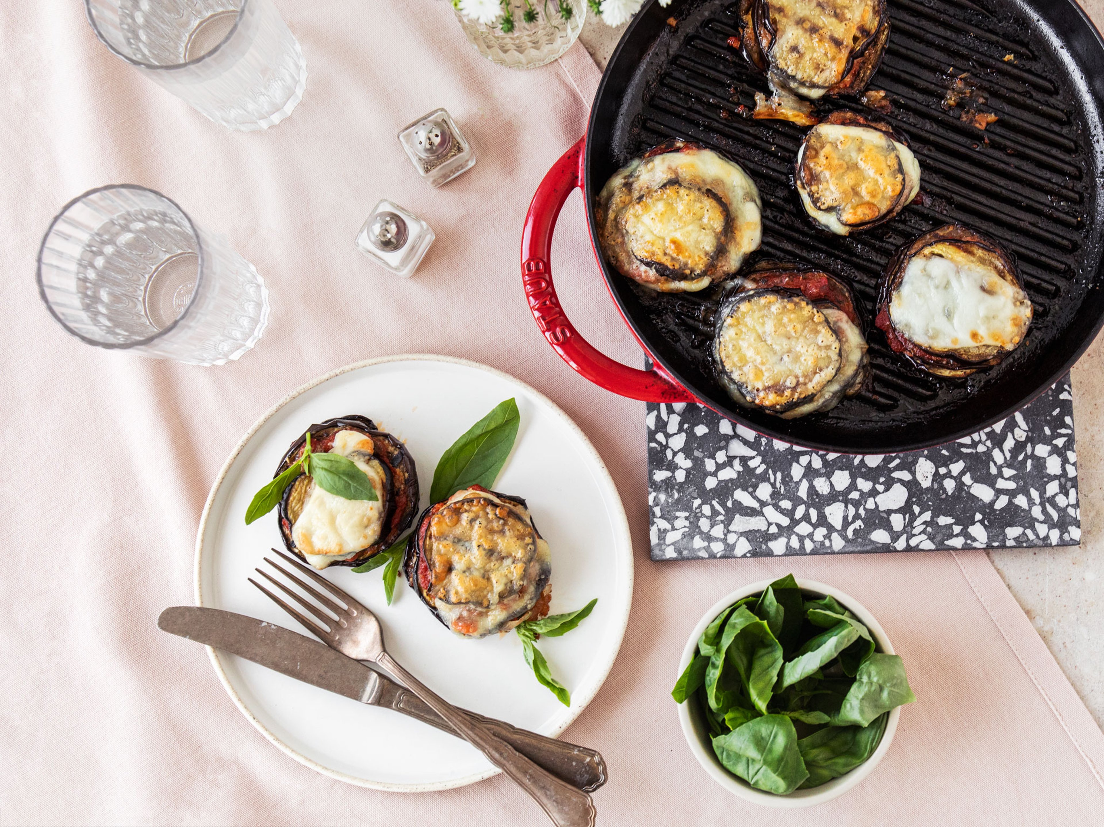 Grilled eggplant Parmesan stacks