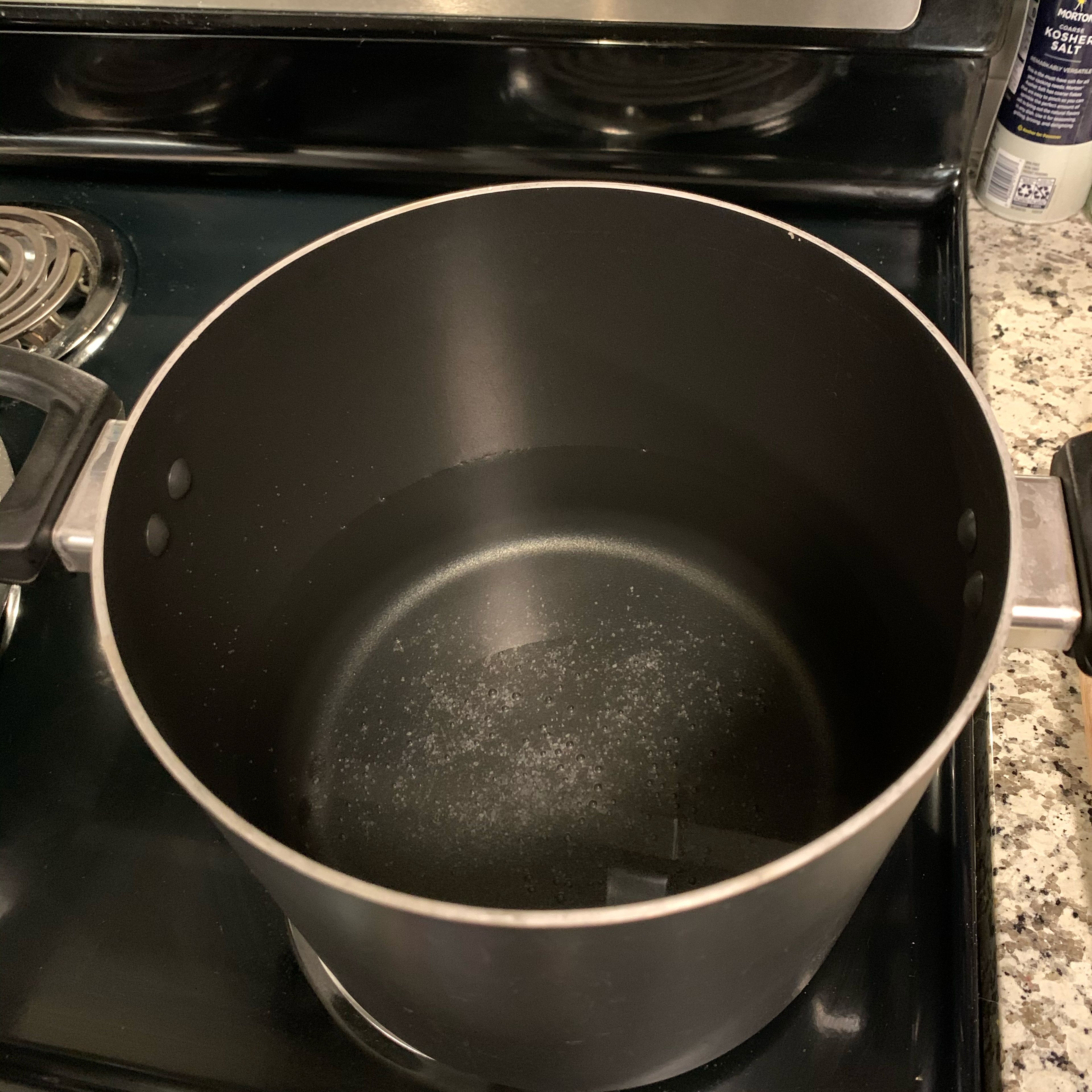 Start by bringing water to a boil. Add salt to the water.