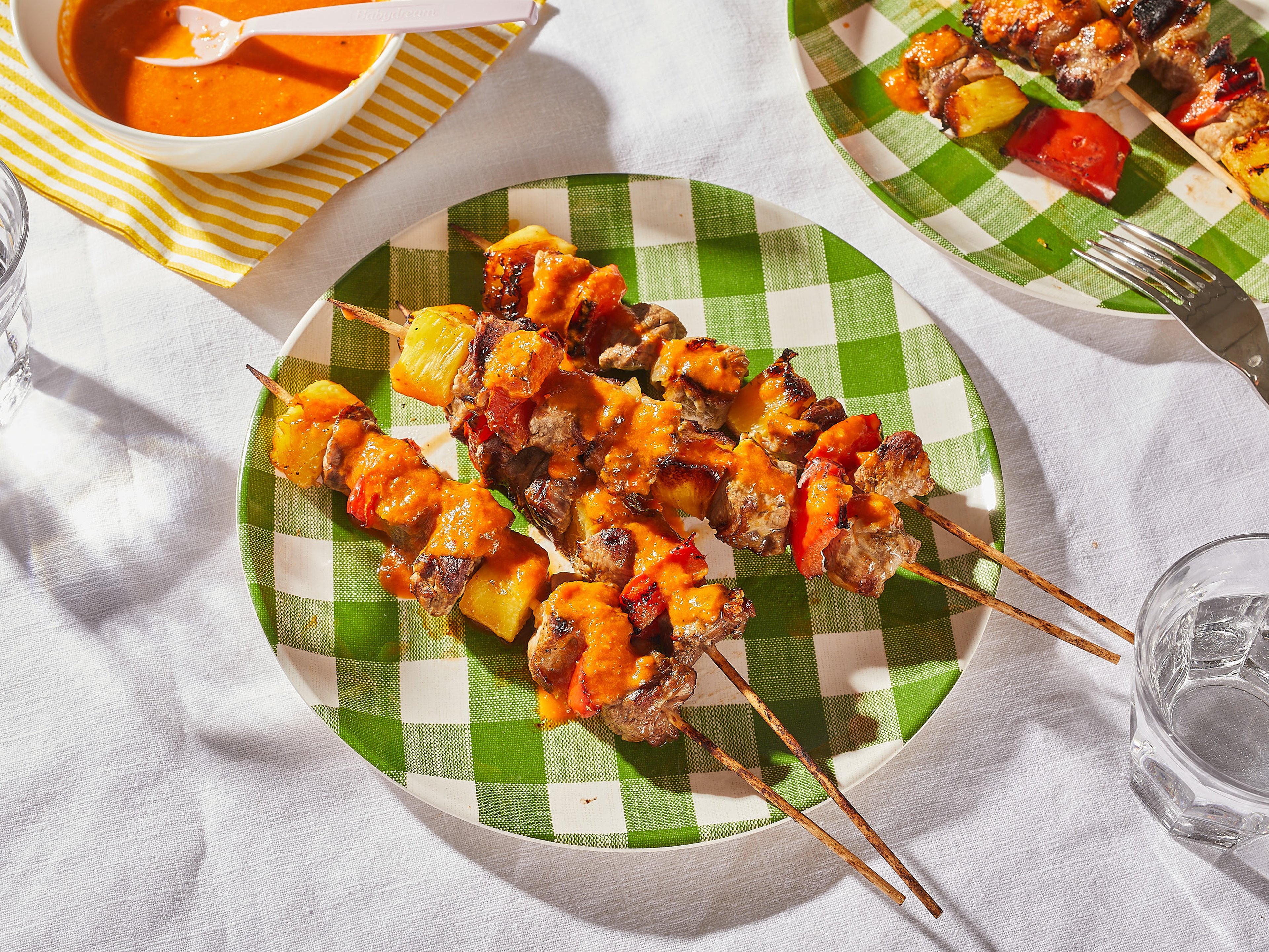 Grilled sweet and sour pork skewers