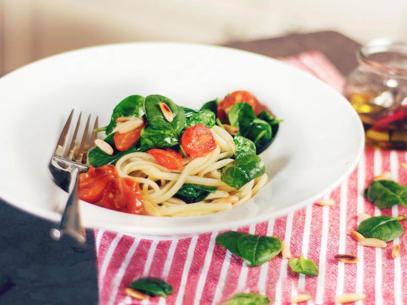 Linguine with sage butter and baby spinach