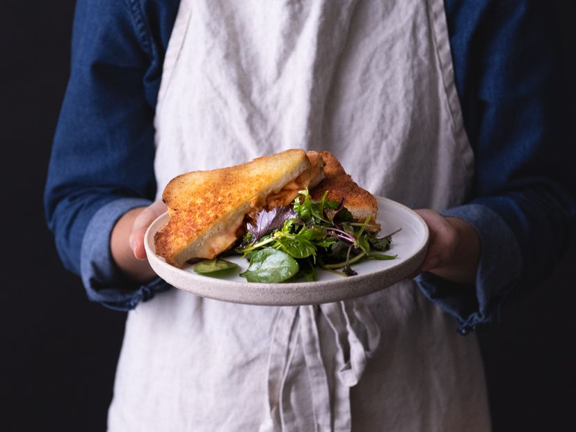 5-ingredient kimchi grilled cheese and simple salad