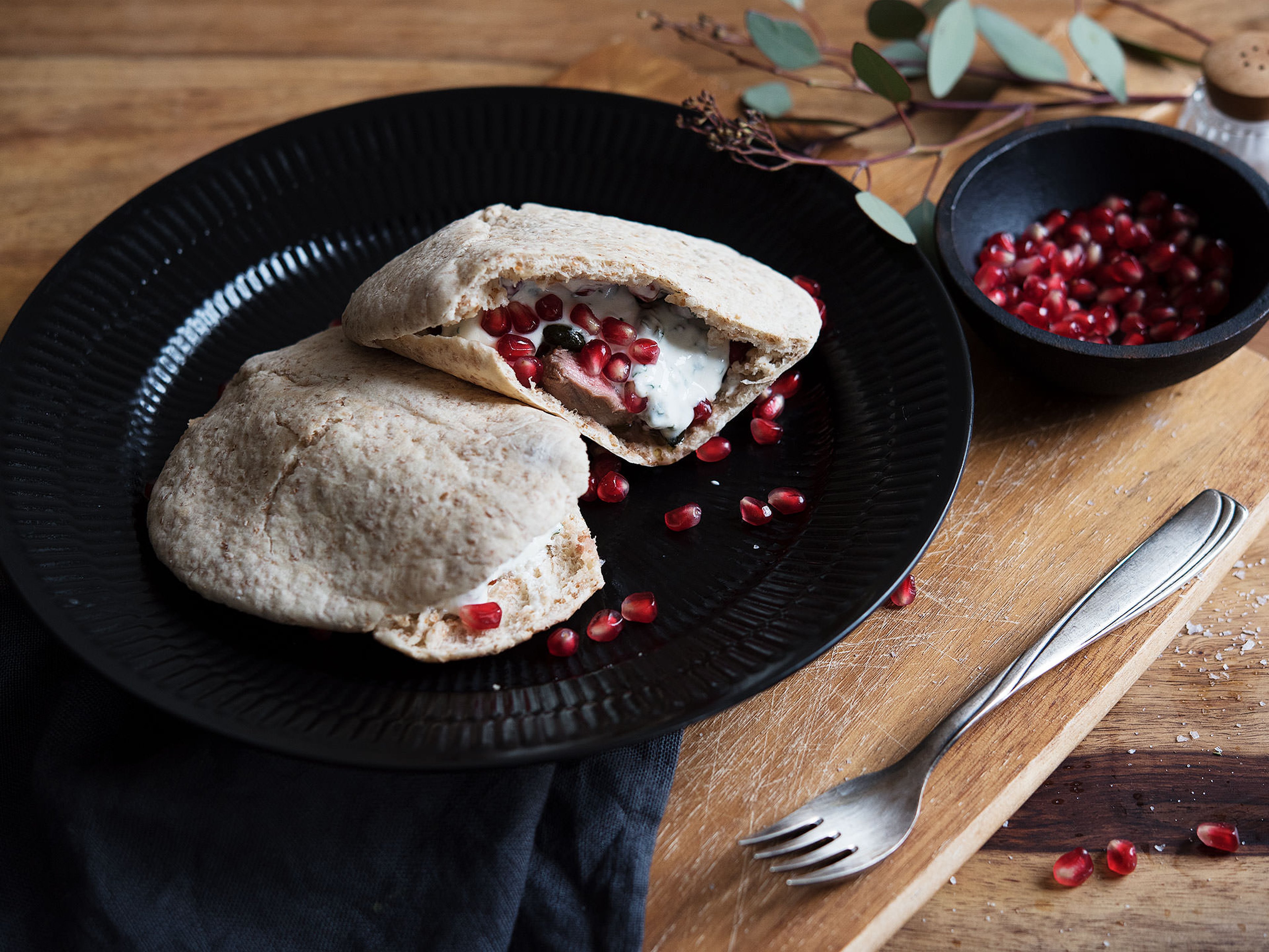 Lamb and pomegranate sandwich