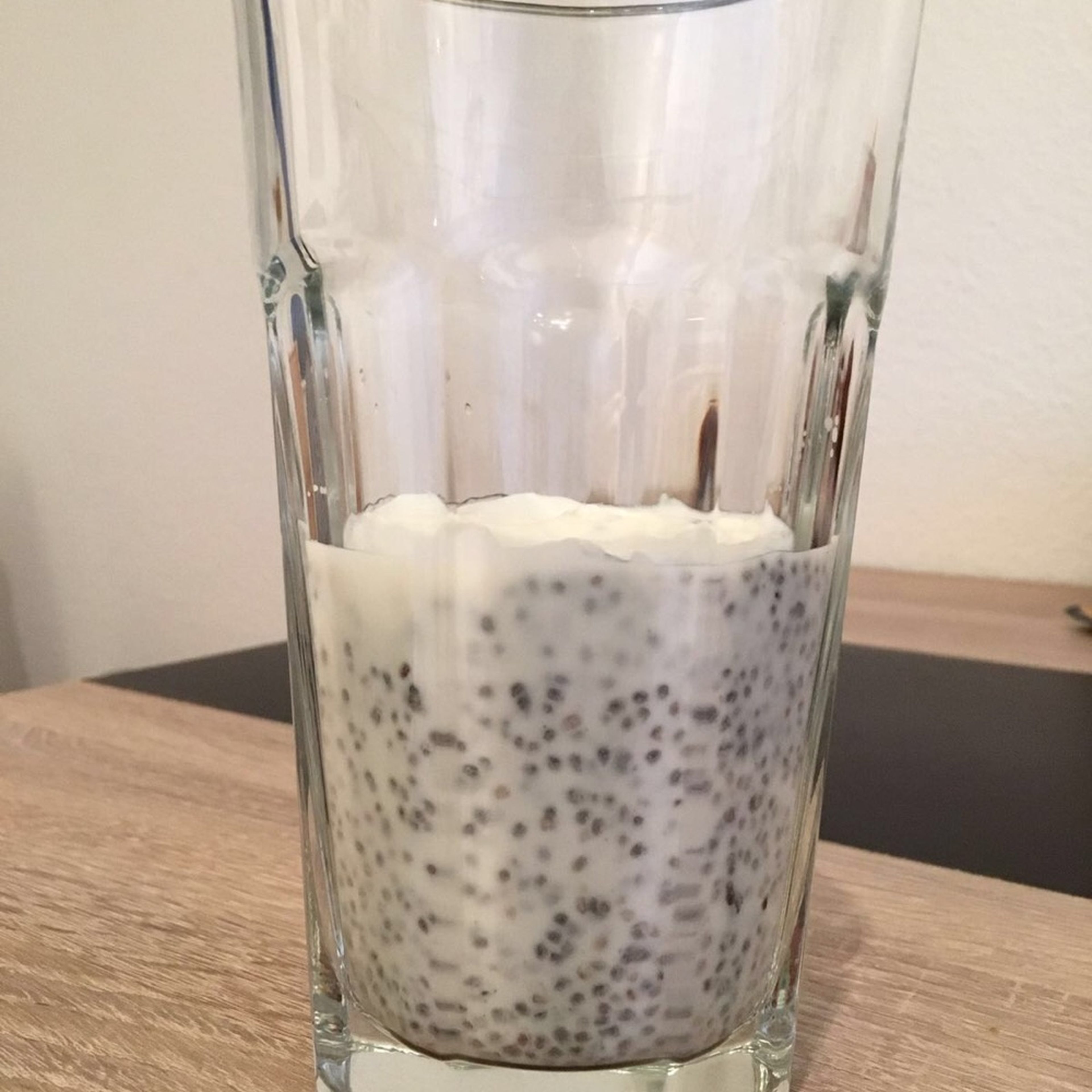 Add soy yogurt alternative to the soaked chia seeds and stir to combine.