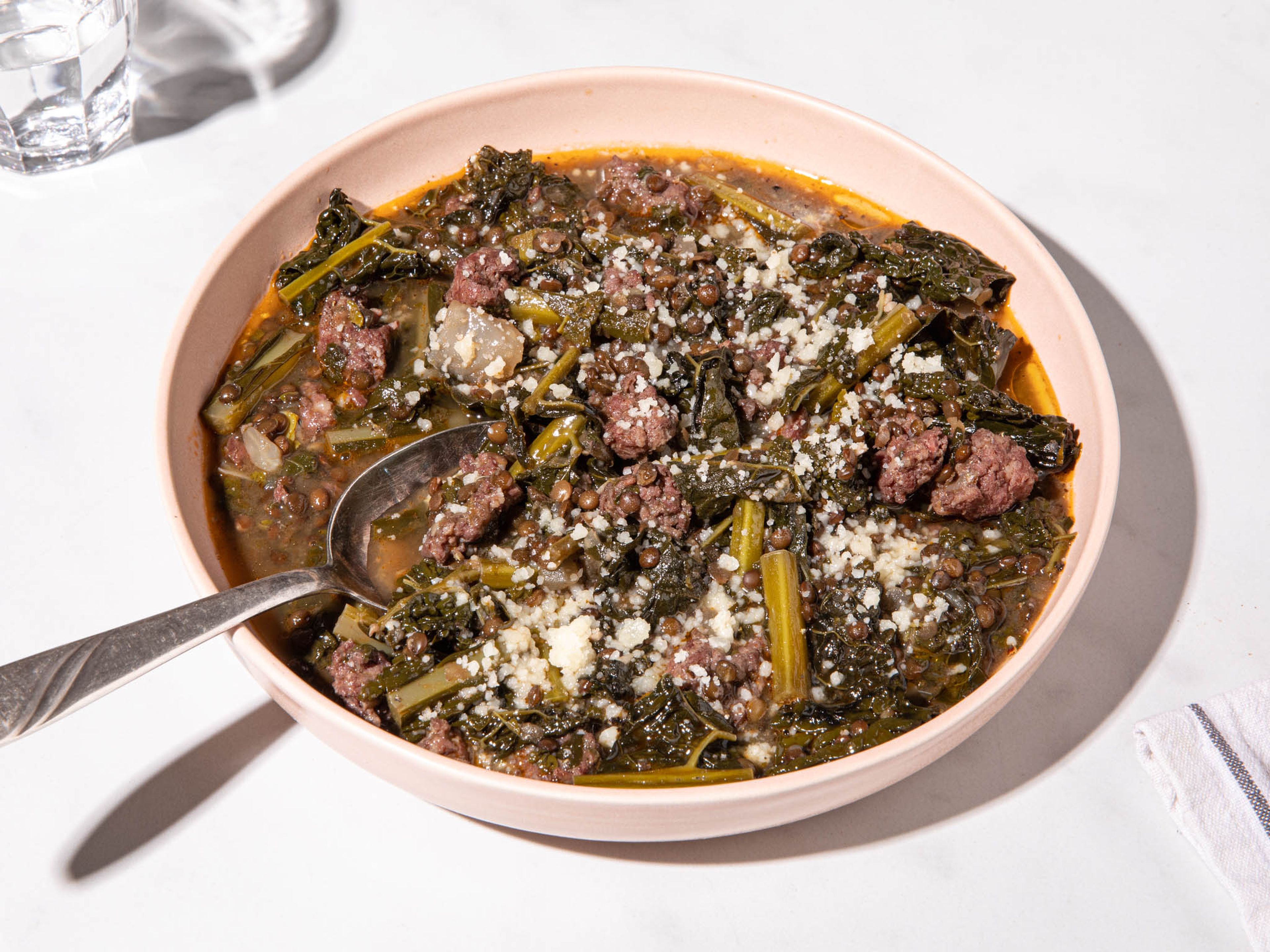 Lentil soup with Italian sausage and kale