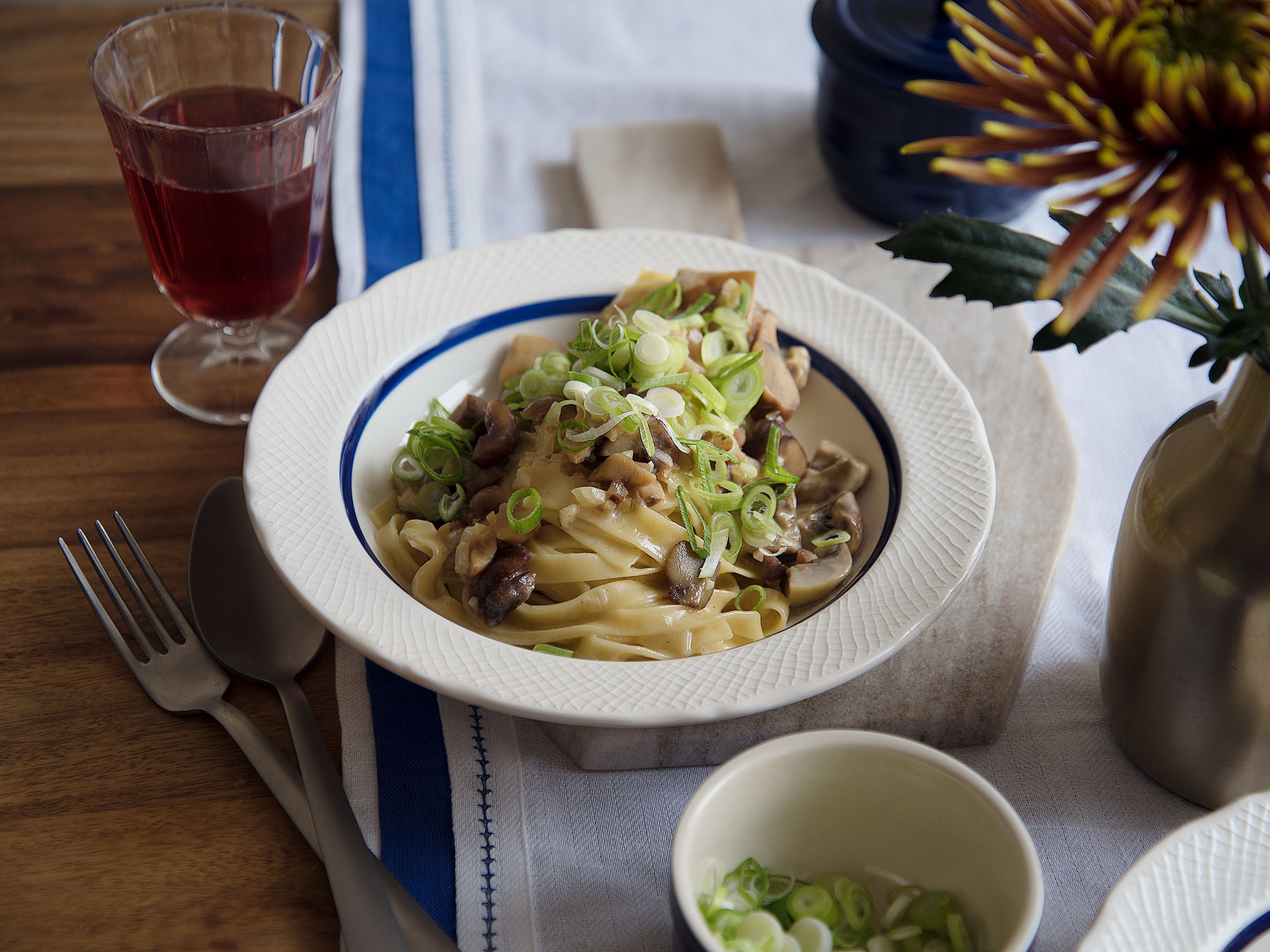 Cremige Pasta mit Kastanien und Pilzen