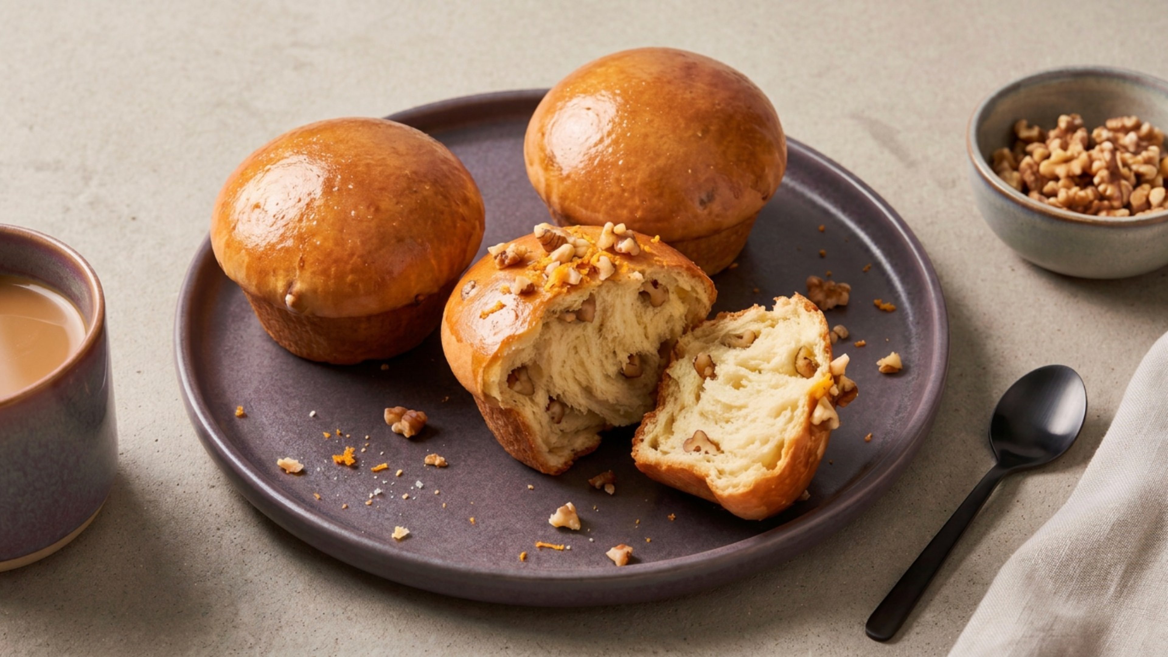Selbst gemachte Walnuss-Brioche mit feiner Orangennote