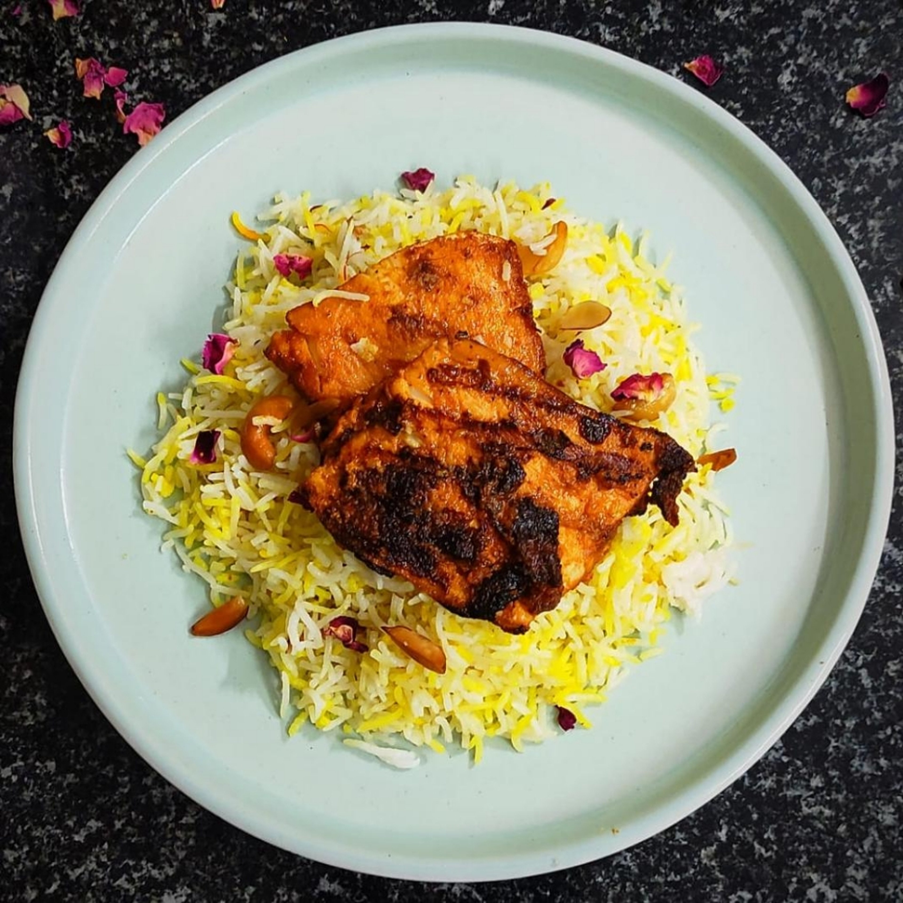 Charred Fish on Saffron Rice