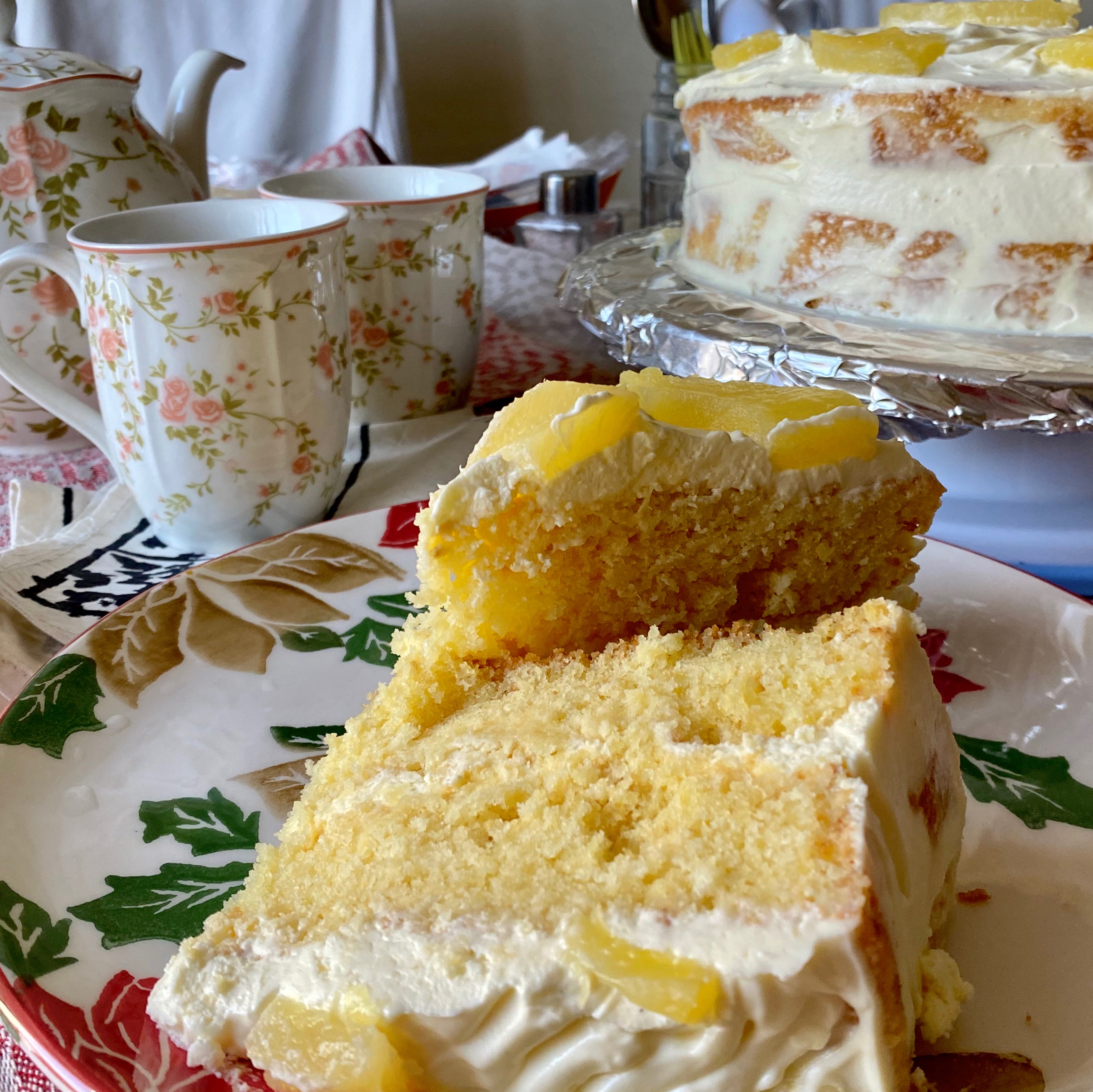 Pineapple sponge cake with cream cheese frosting