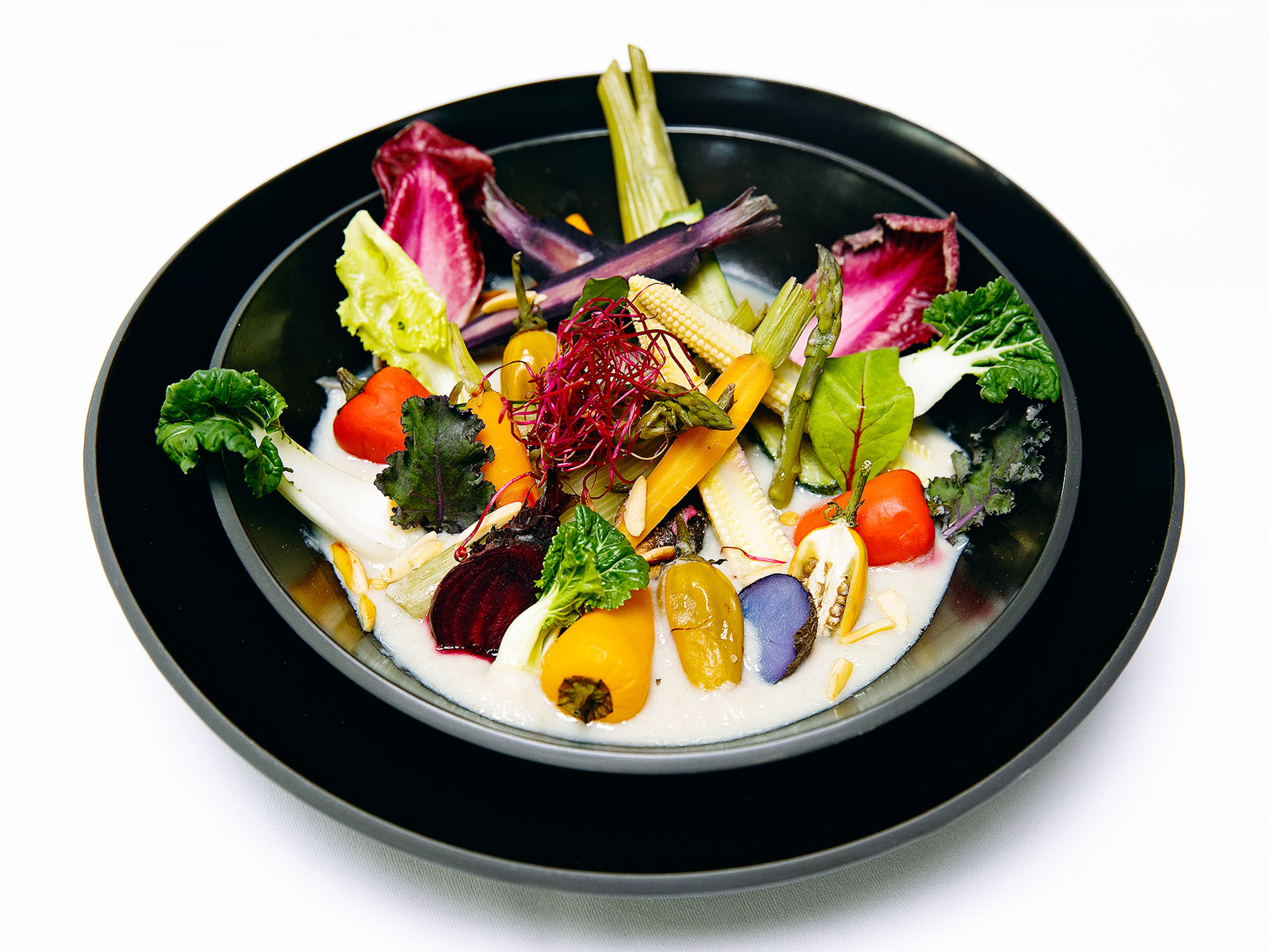 Steamed vegetables with sunchoke sauce