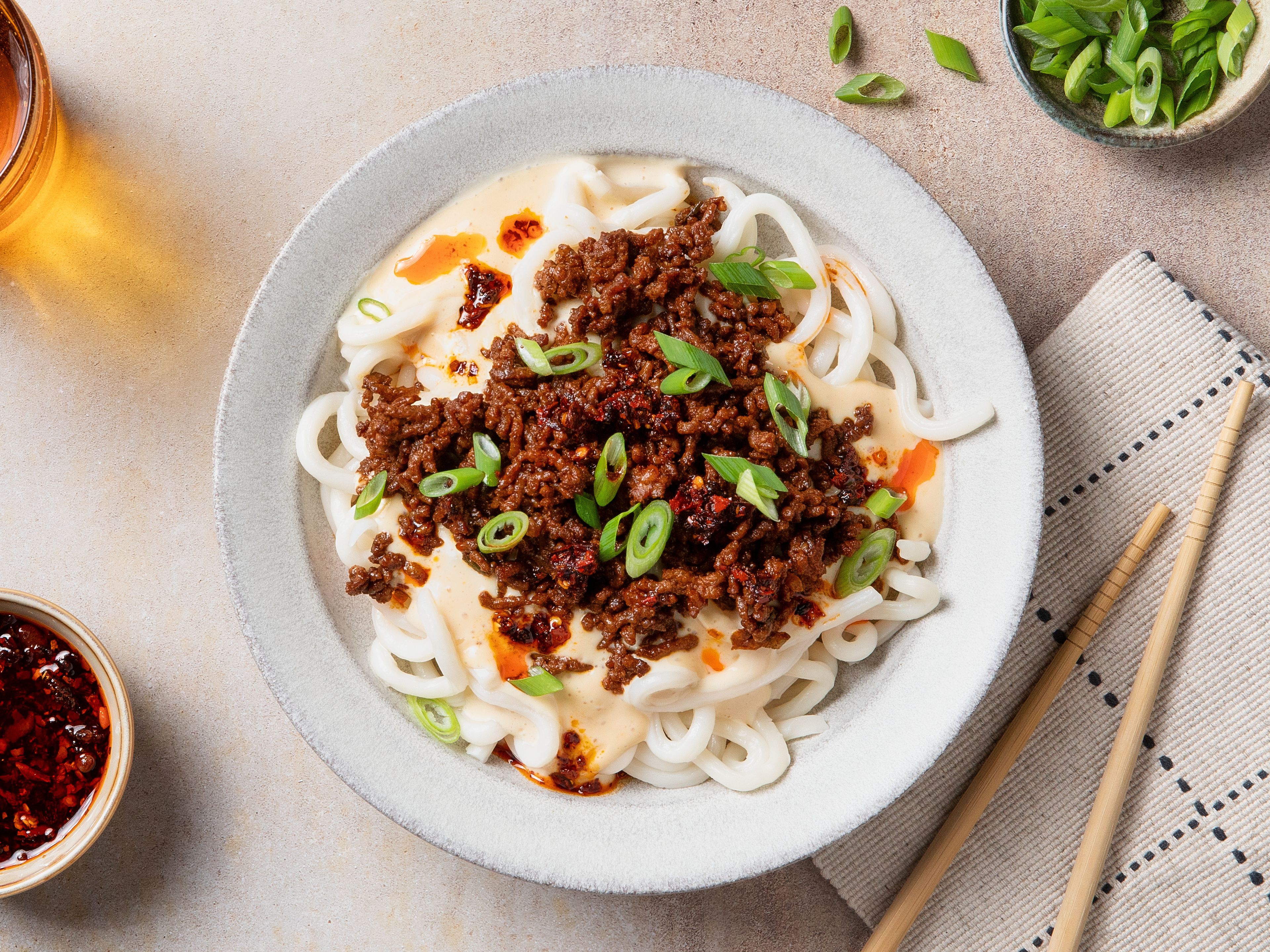 Creamy mapo tofu udon