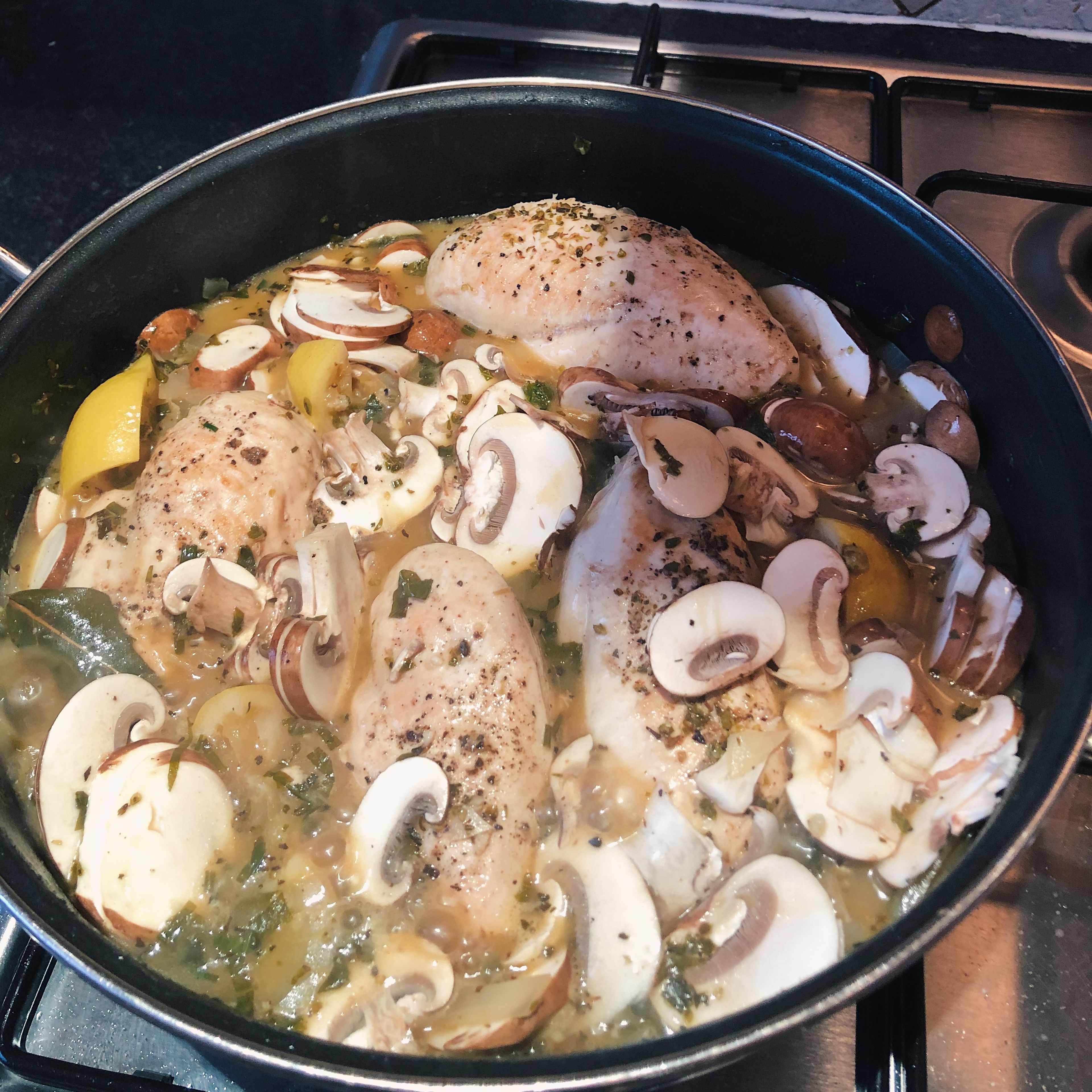 Slice mushrooms and roughly chop apricots. Add to the pan with soy sauce and Worcester sauce. Simmer with lid on for 15-20 minutes, stirring and flipping chicken occasionally.