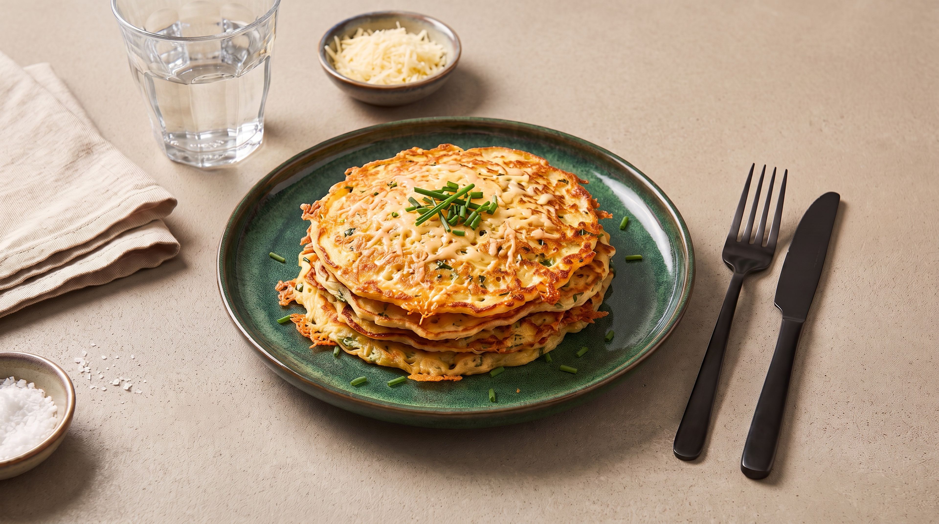 Würzige Käse-Schnittlauch-Pfannkuchen werten jedes Frühstück auf