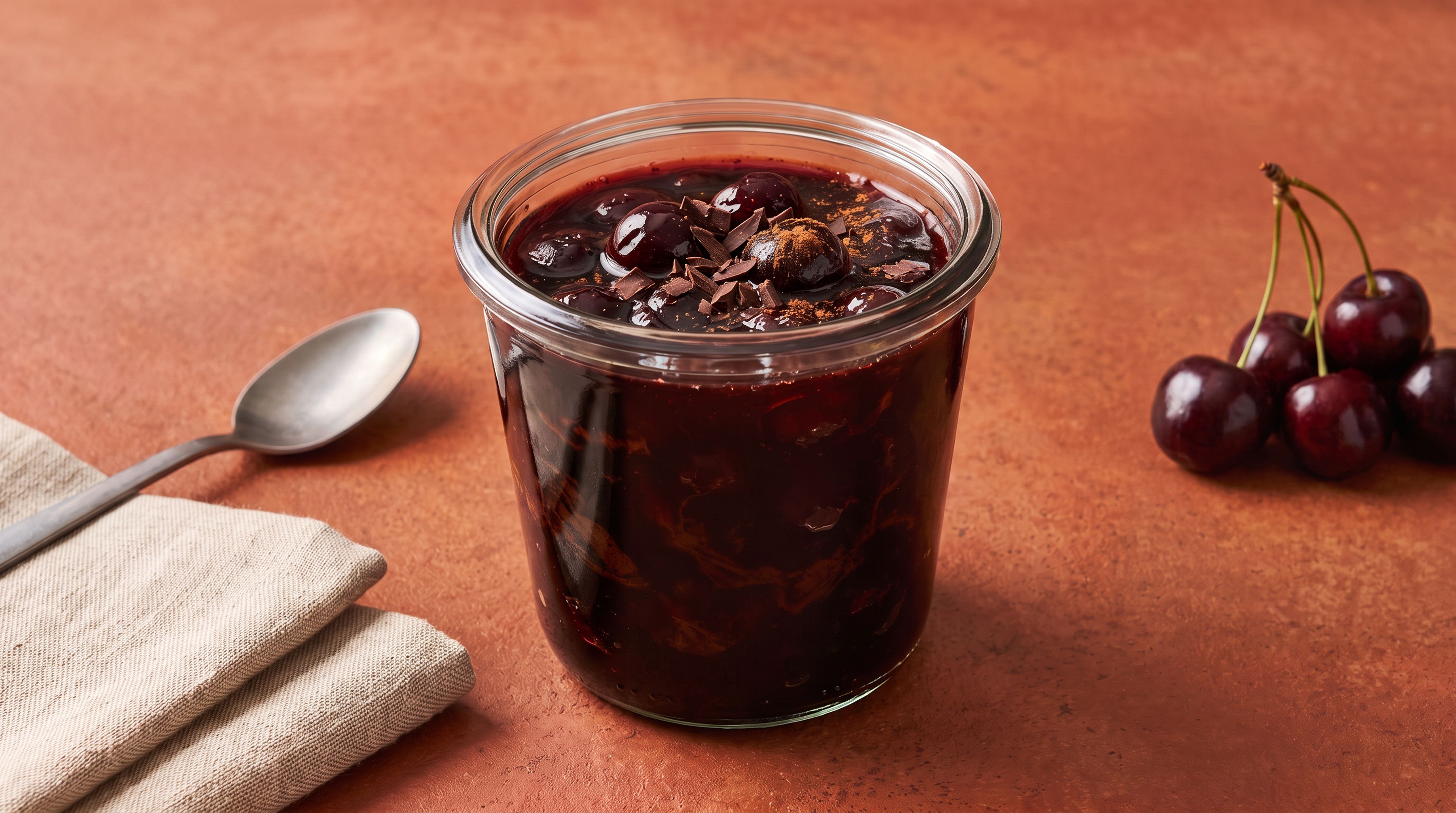 Kirschmarmelade mit Espresso und dunkler Schokolade
