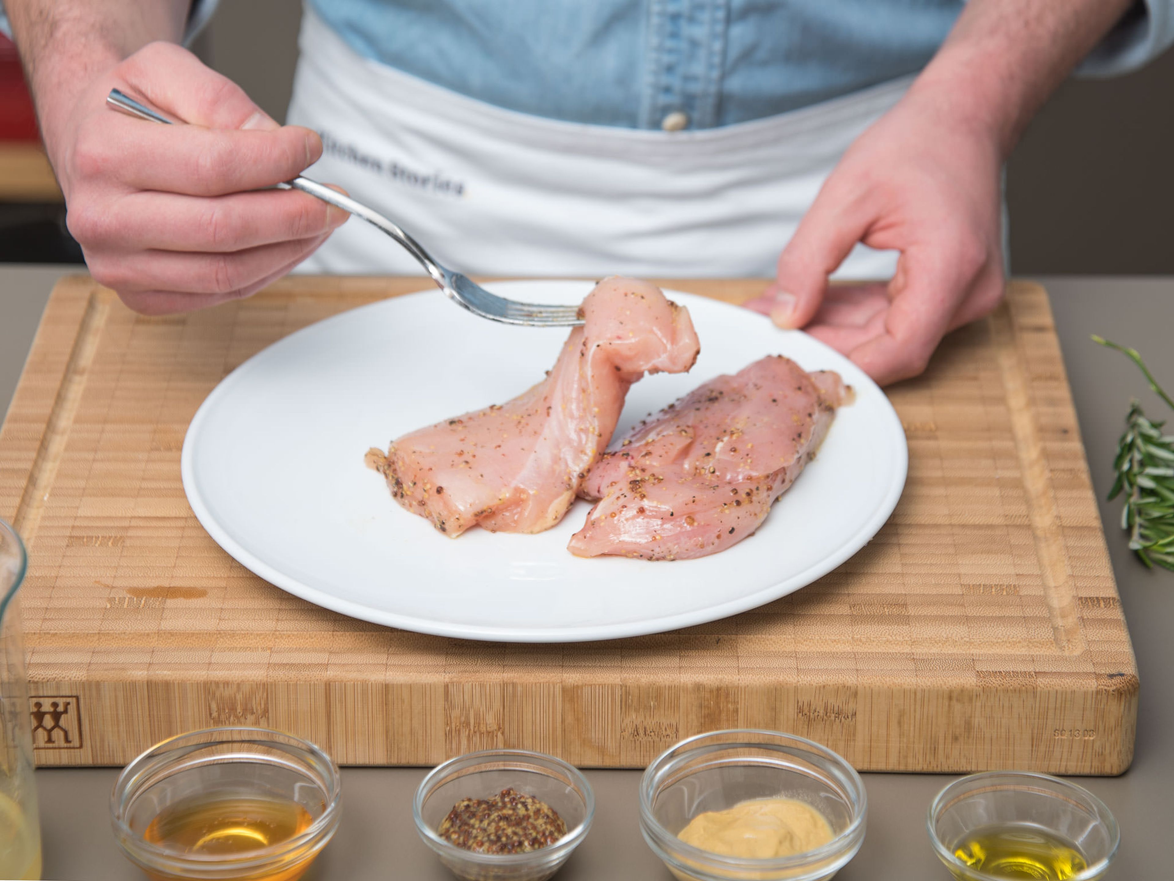 Wash chicken breast and pat dry. Add a portion of the whole grain mustard and olive oil to a large bowl and stir to combine. Season with salt and pepper. Toss chicken breast in the mustard mixture, transfer to a plate, and let marinate for at least 30 min.