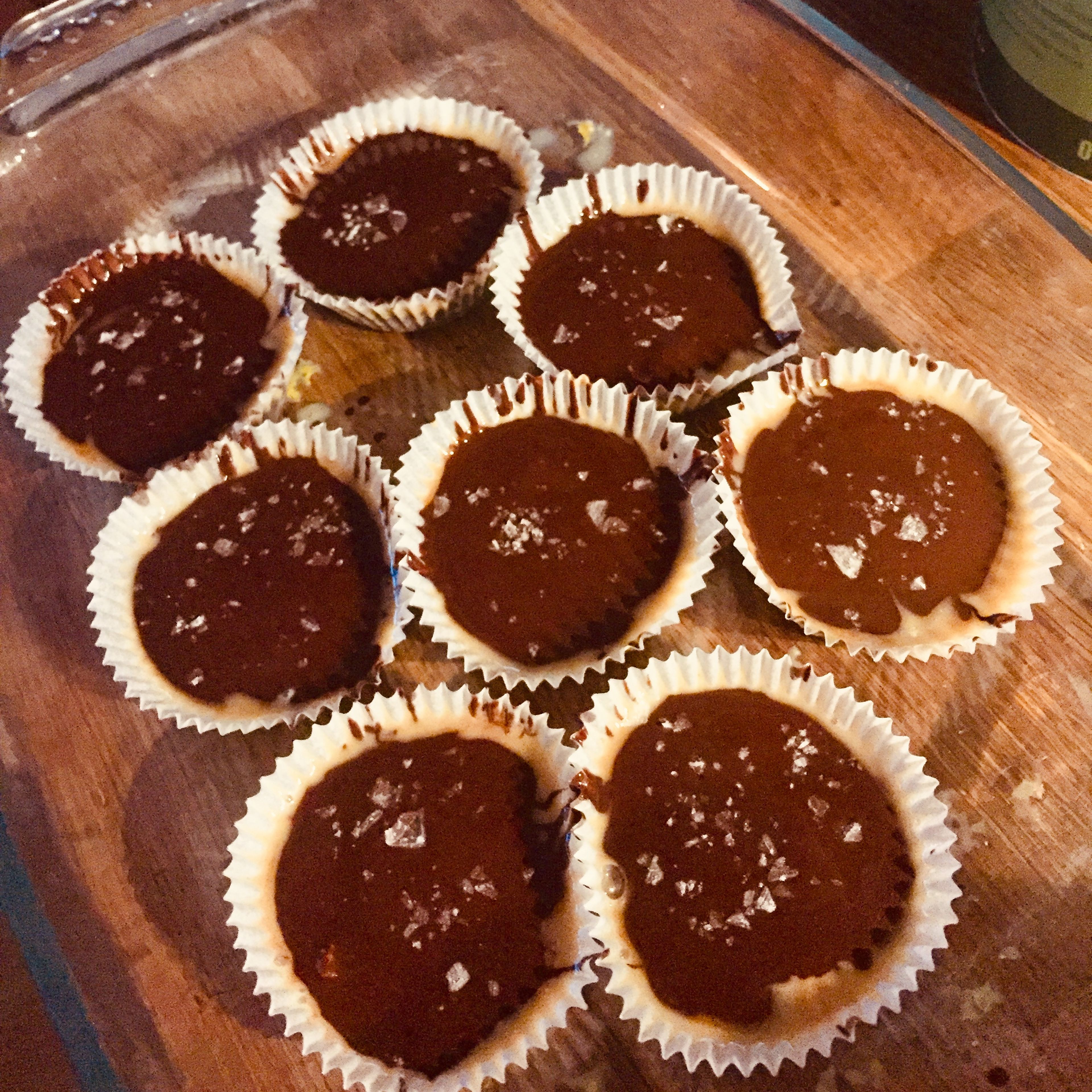 Sprinkle a pinch of sea salt on top of each peanut butter cup before putting them back into the freezer for around an hour. Enjoy!