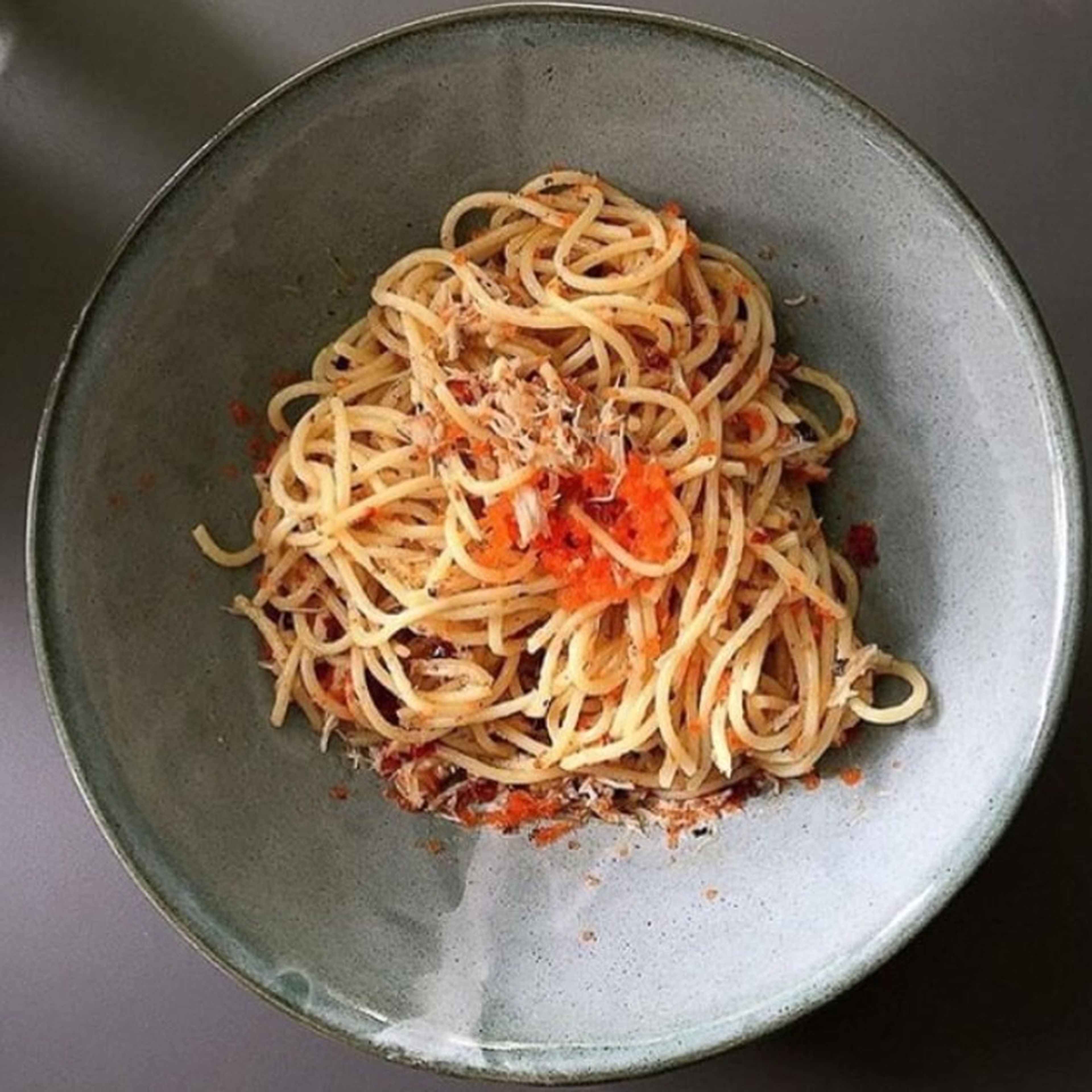 Aglio olio with crab and fish roe