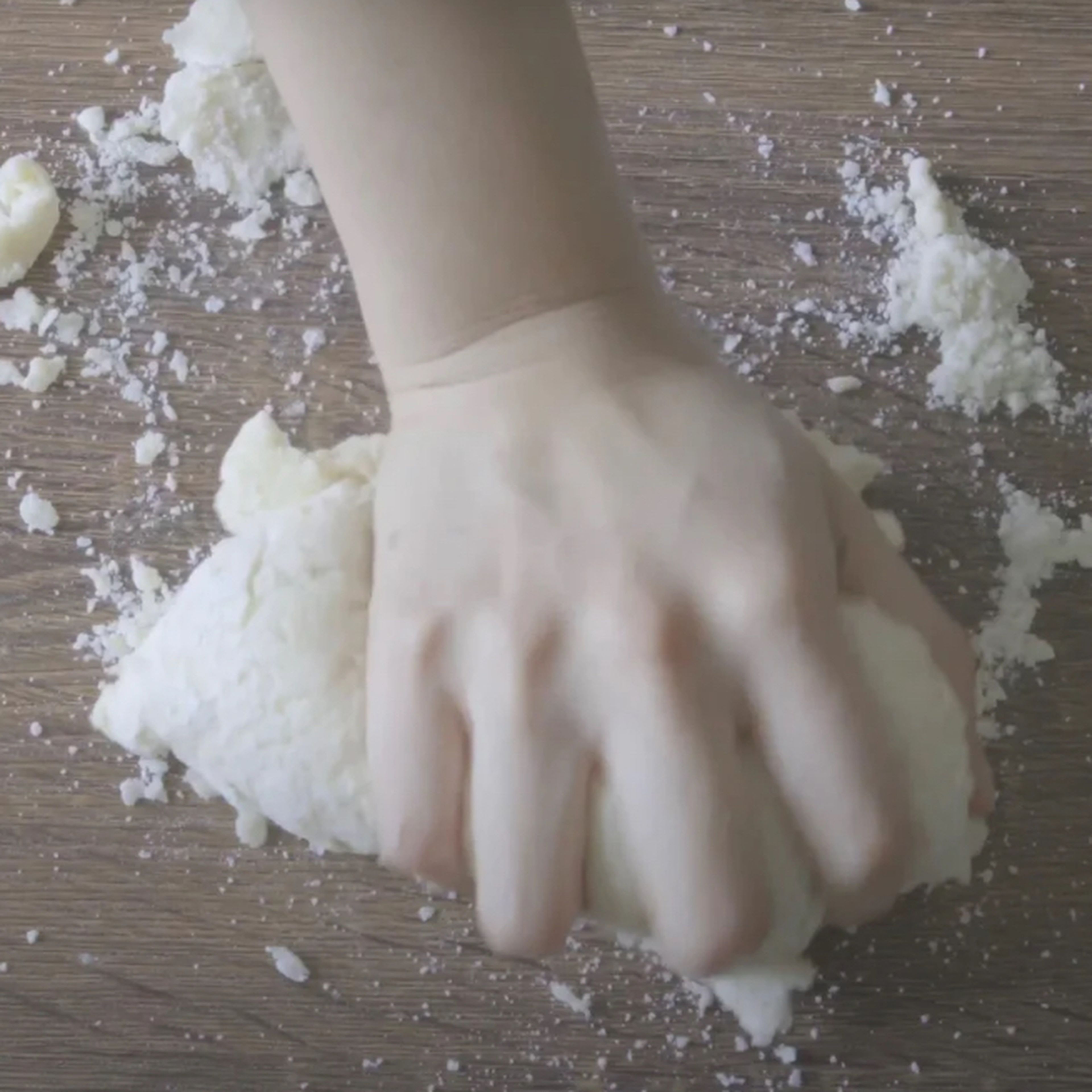 Use hand to combine the dough. Do this quickly so butter doesn’t melt.