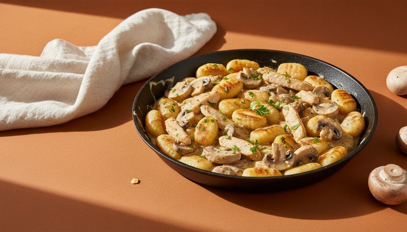 Cremige Gnocchi-Pfanne mit Hähnchen und Pilzen