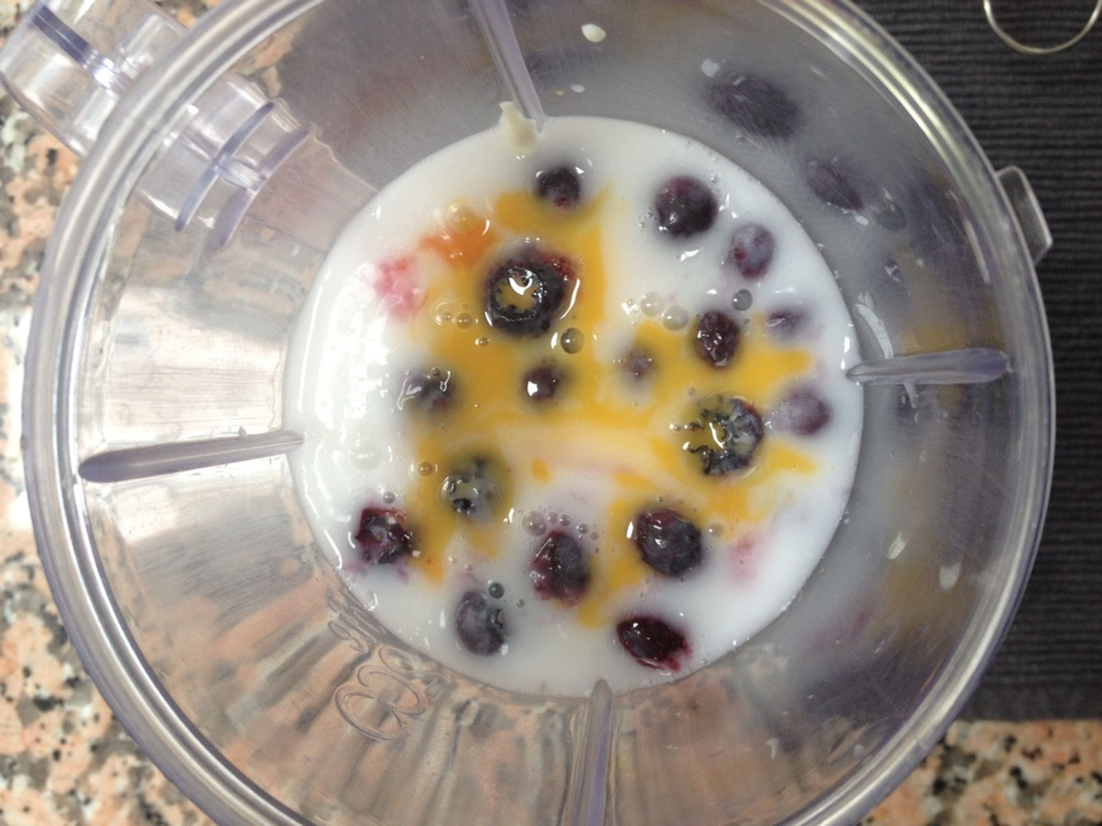 Add the passion fruit juice and all the other ingredients to a blender and mix for approx. 2 min. or until smooth.