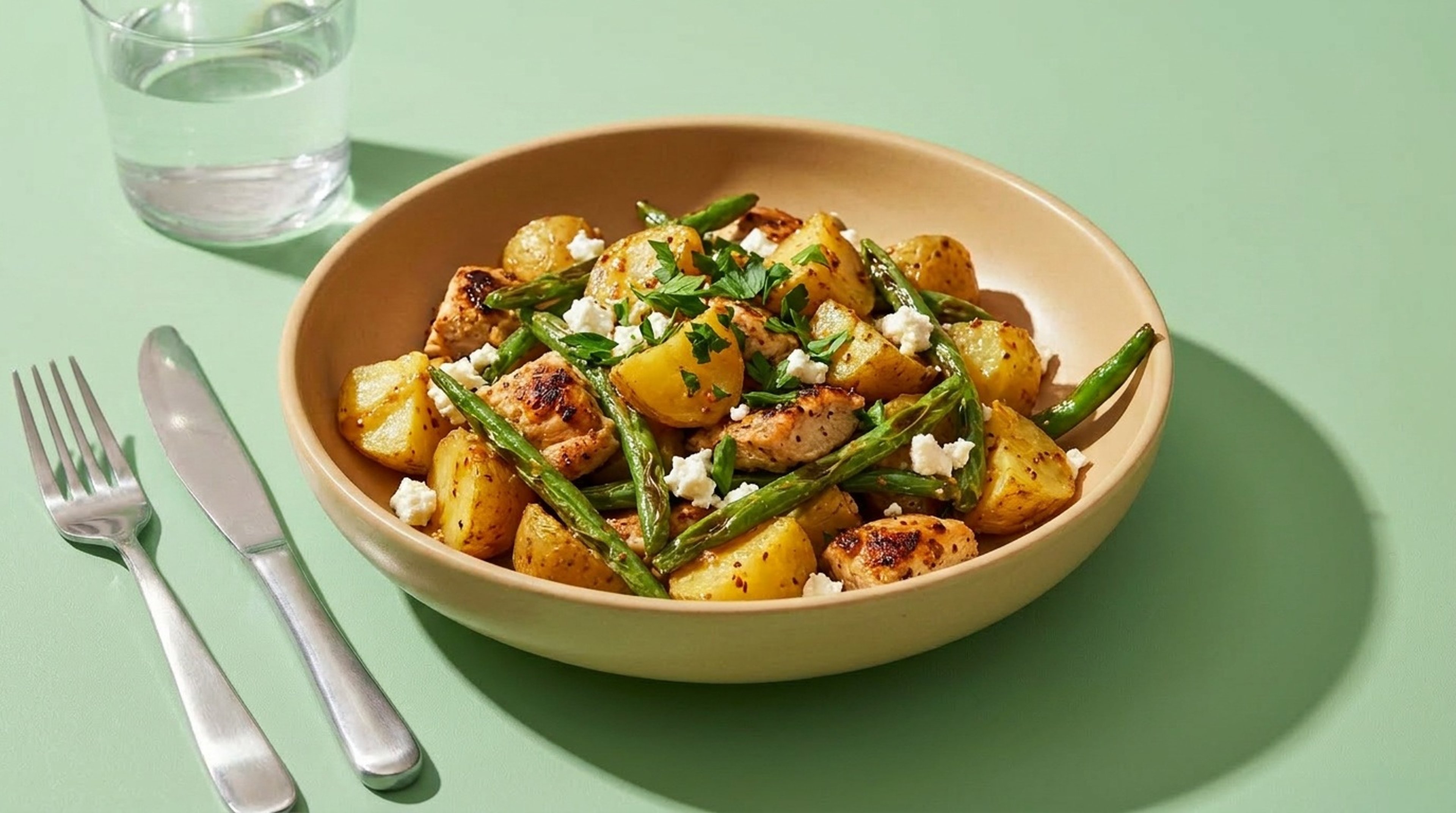 Kartoffelsalat mit Hähnchen und Bohnen