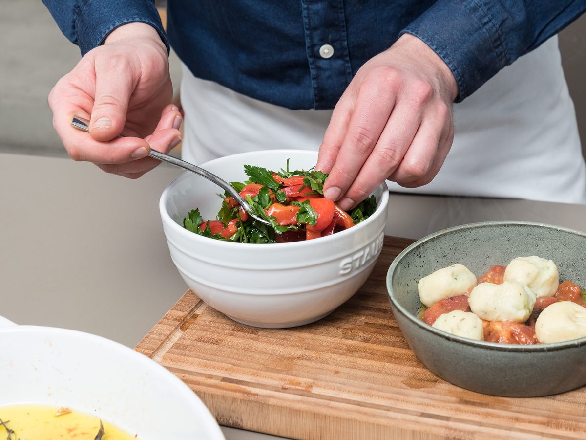 Mozzarella stuffed gnocchi with tomato confit Recipe Kitchen Stories