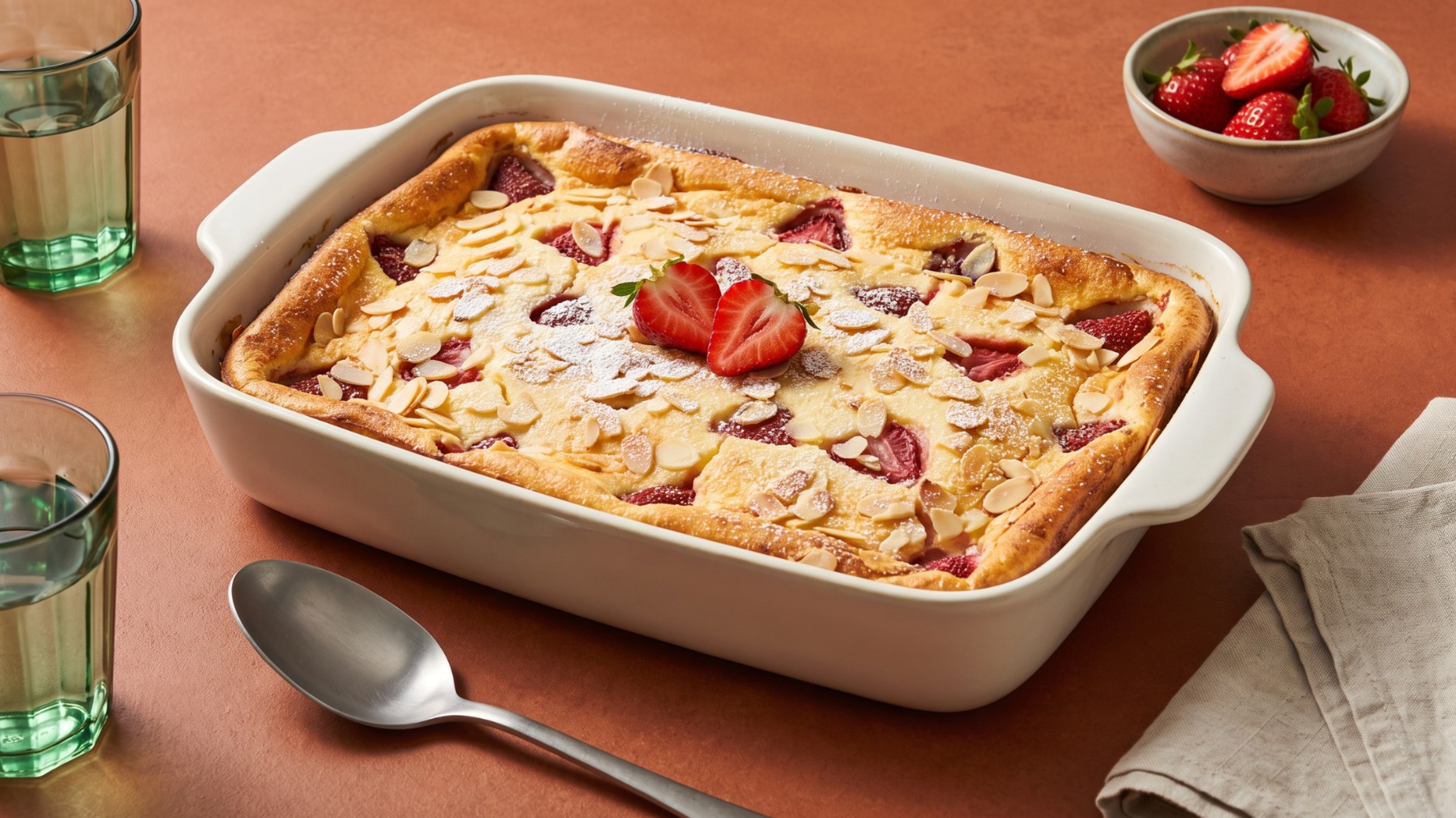 Gebackener Quark-Grieß-Auflauf mit Erdbeeren für ein entspanntes Frühstück