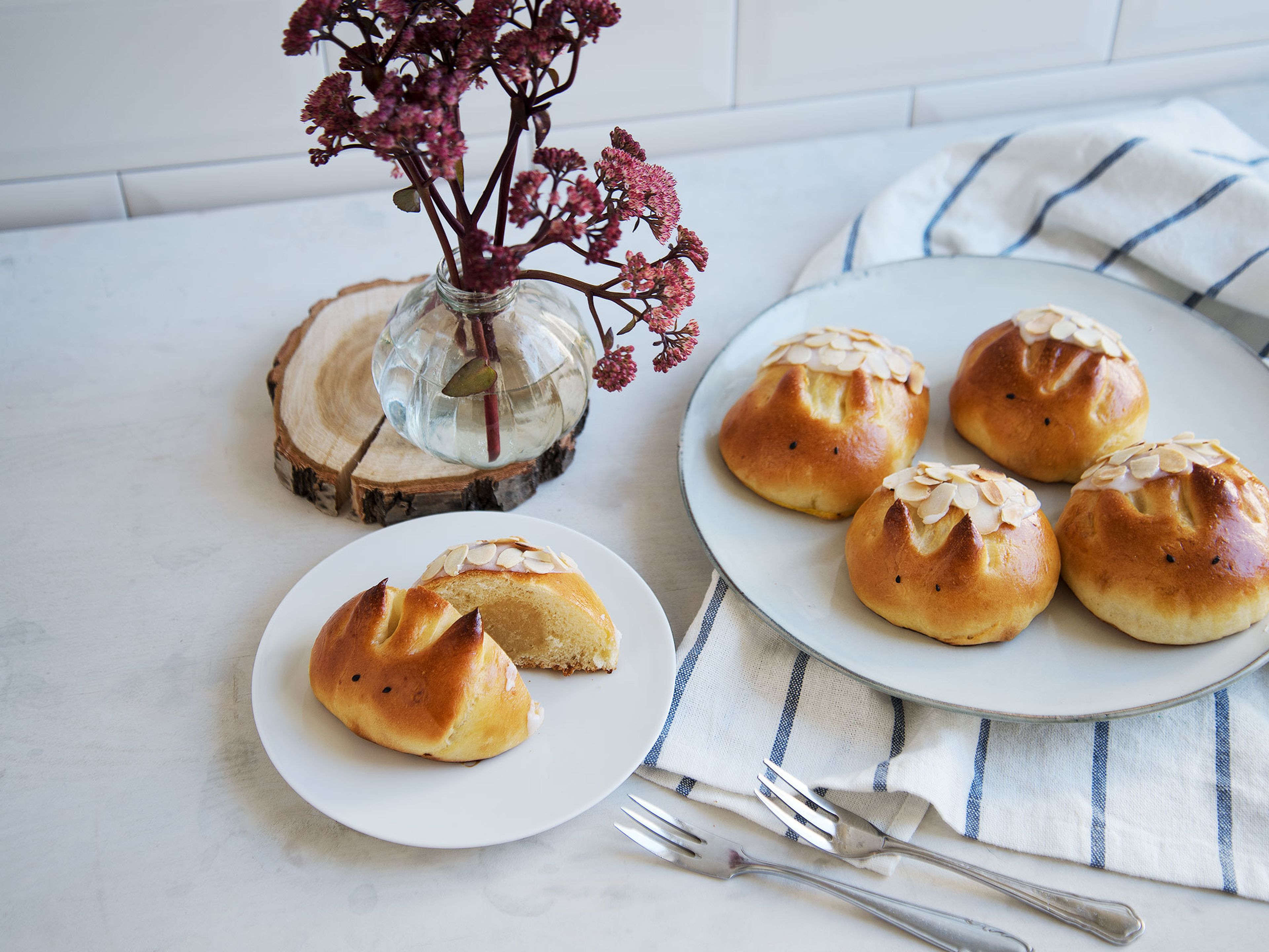 Marzipan challah hedgehogs