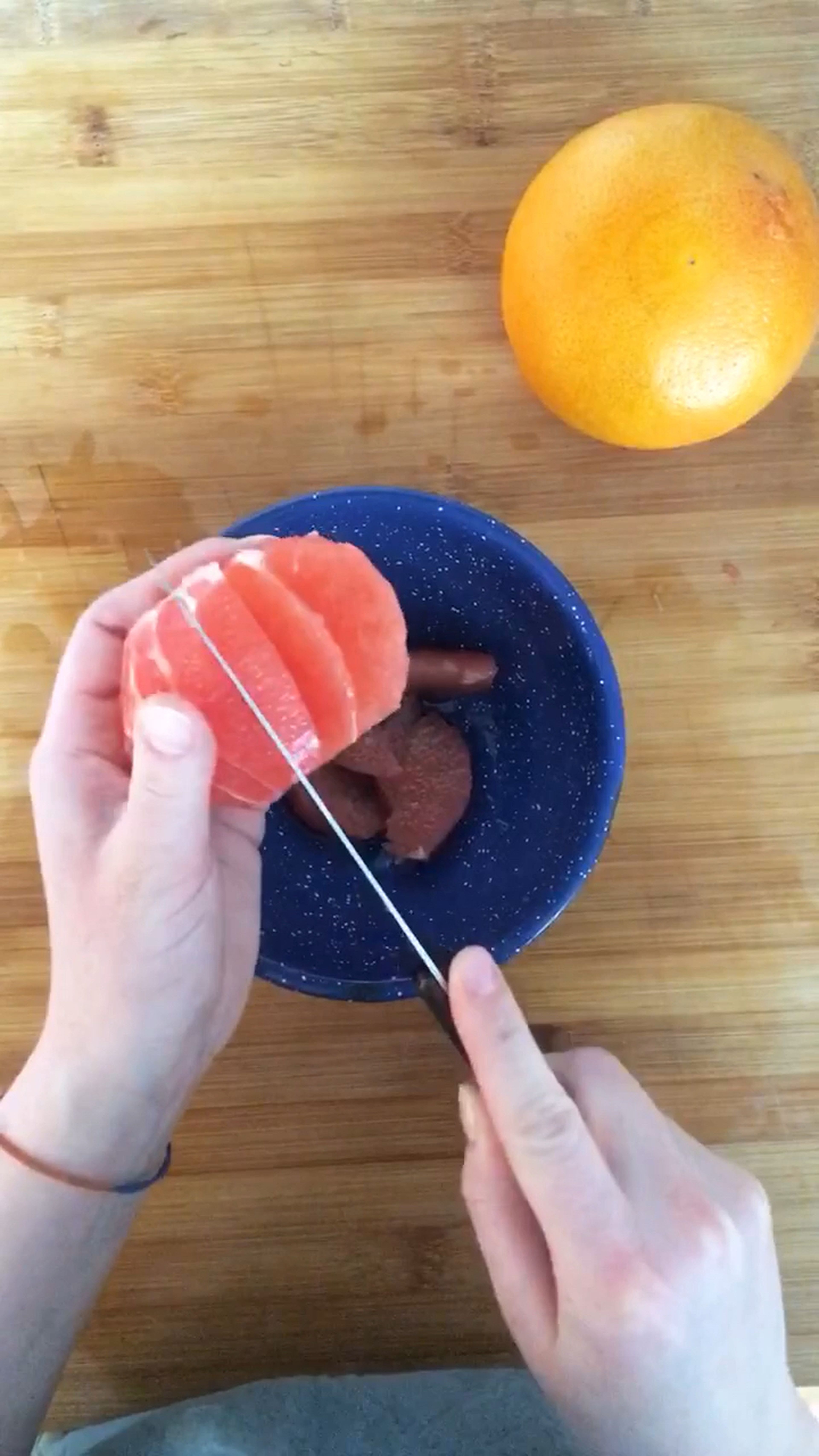 Segment the grapefruit over a bowl, then squeeze the rest of the juice out.