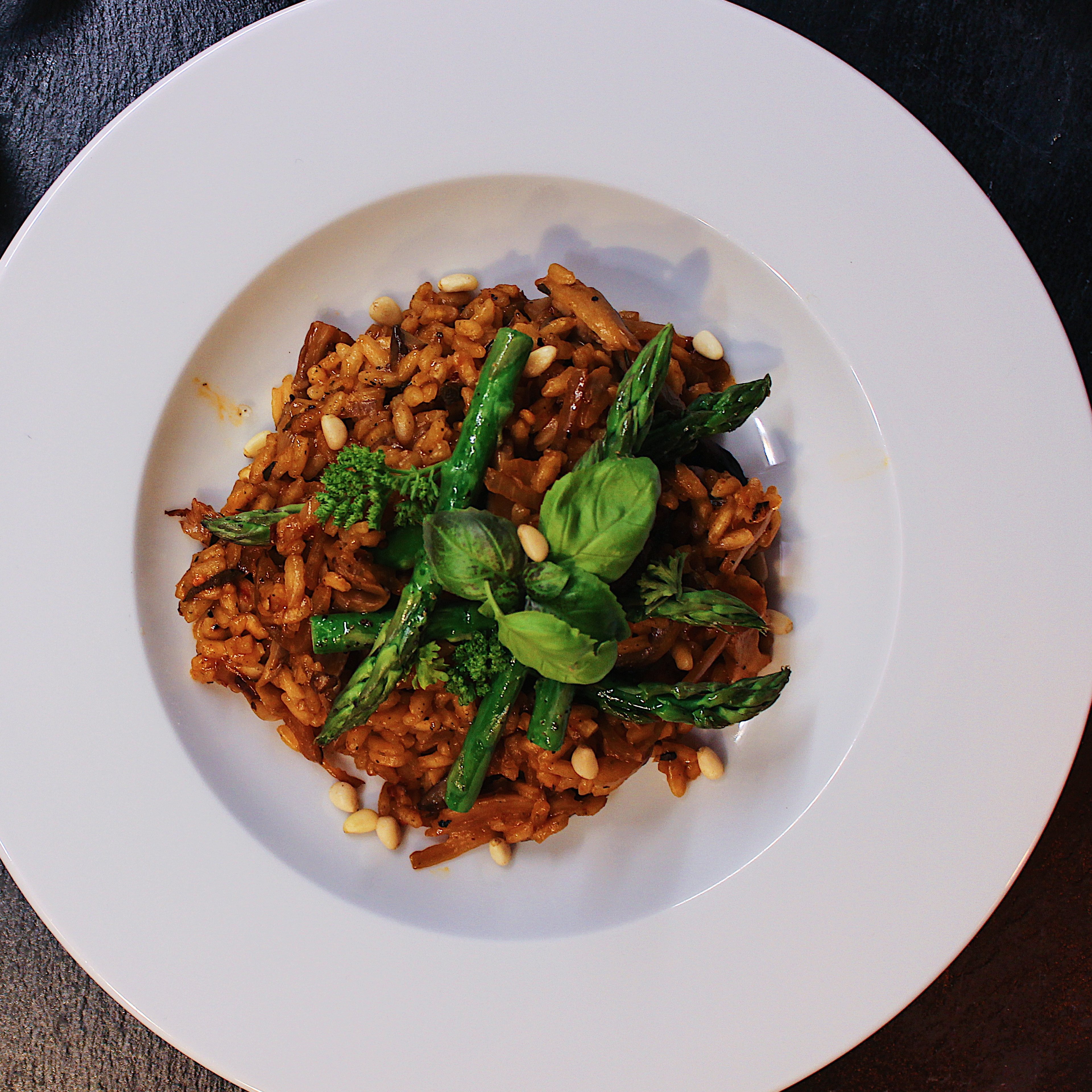 One person oven asparagus & mushroom risotto