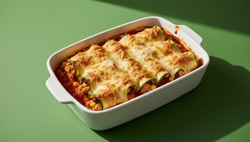 Überbackene Zucchini-Enchiladas mit Hähnchen und Käse