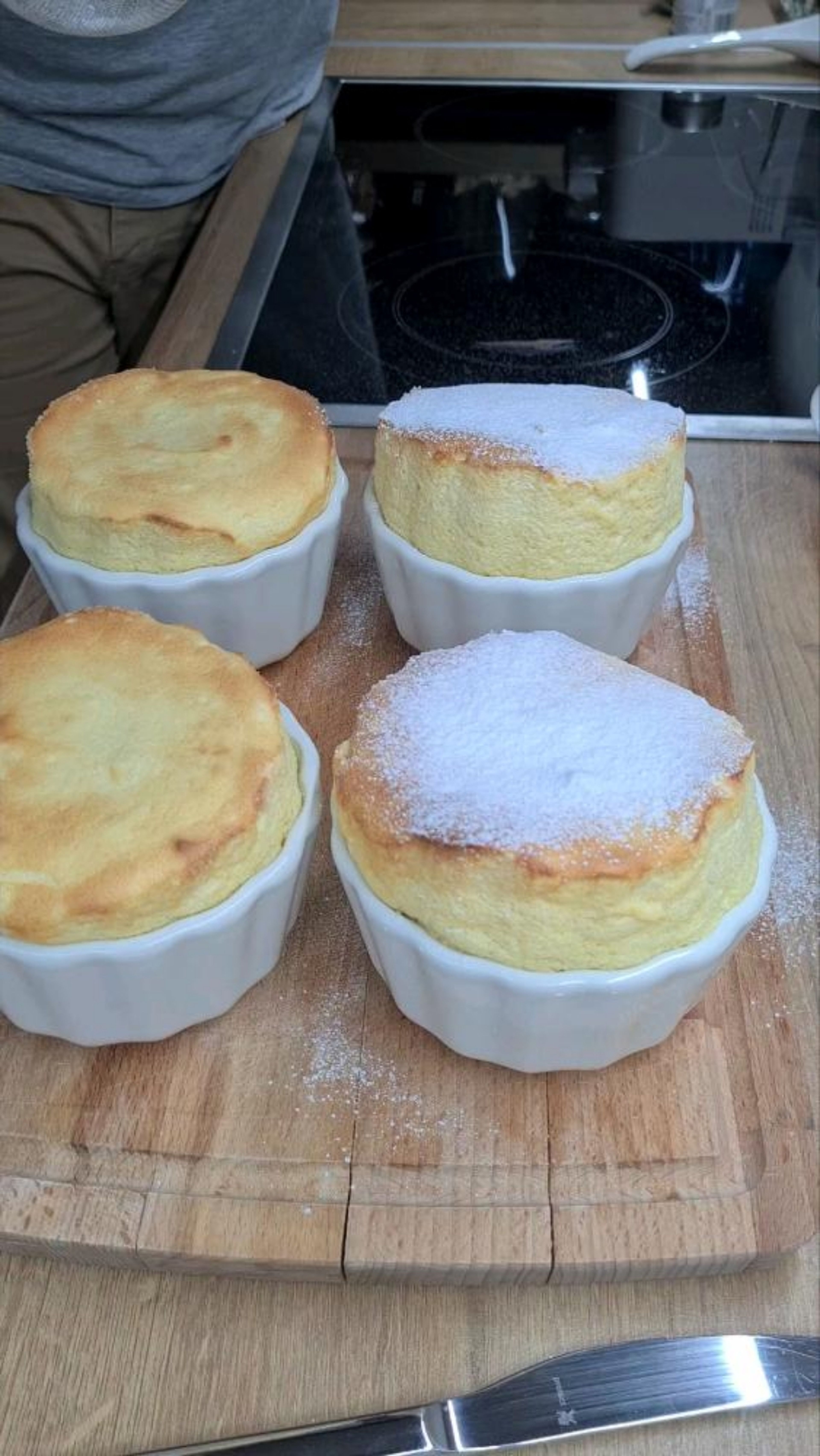 • Sprinkle with powdered sugar, cut in half and add vanilla pudding.