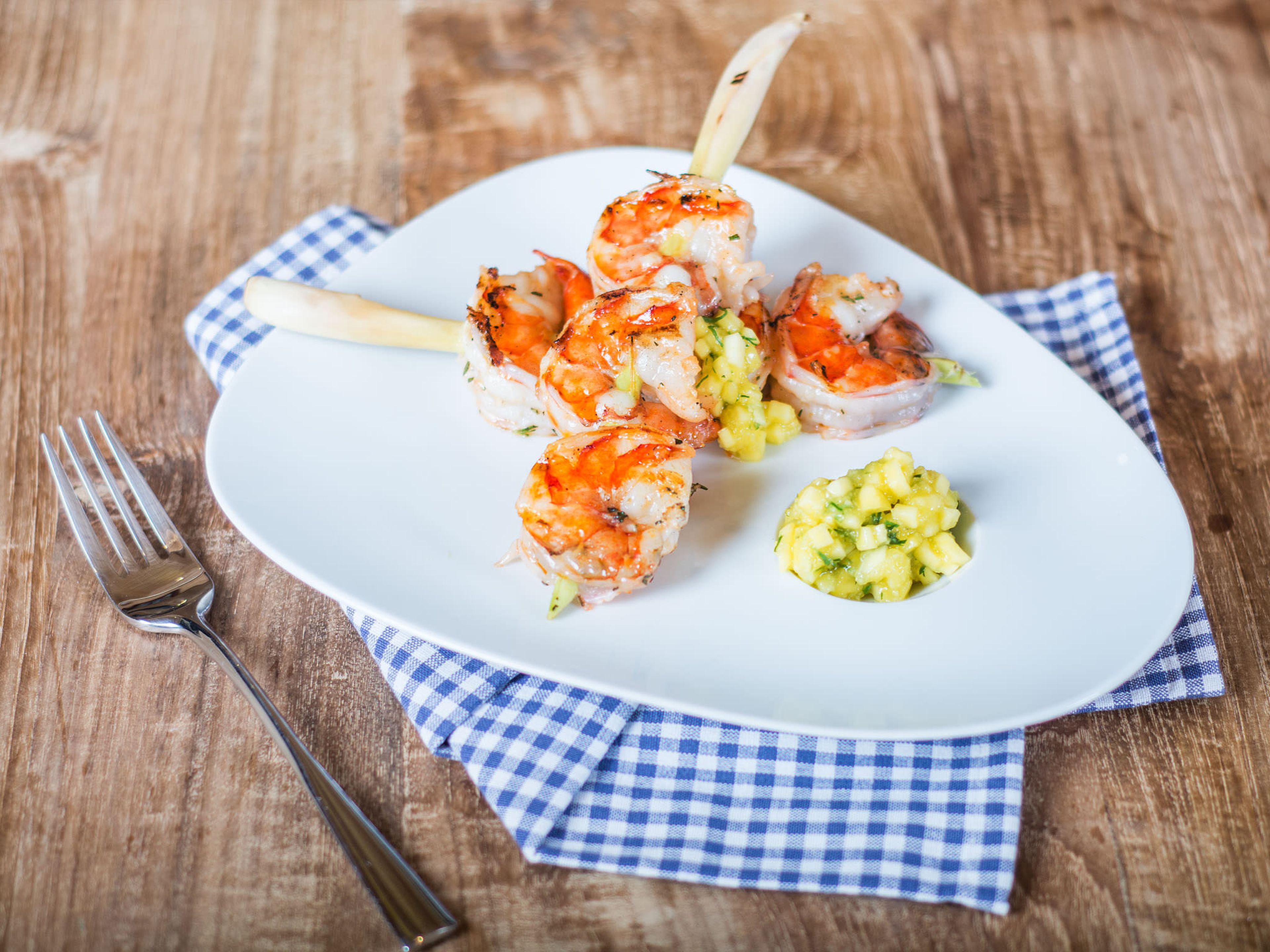 Marinated shrimp with mango salsa