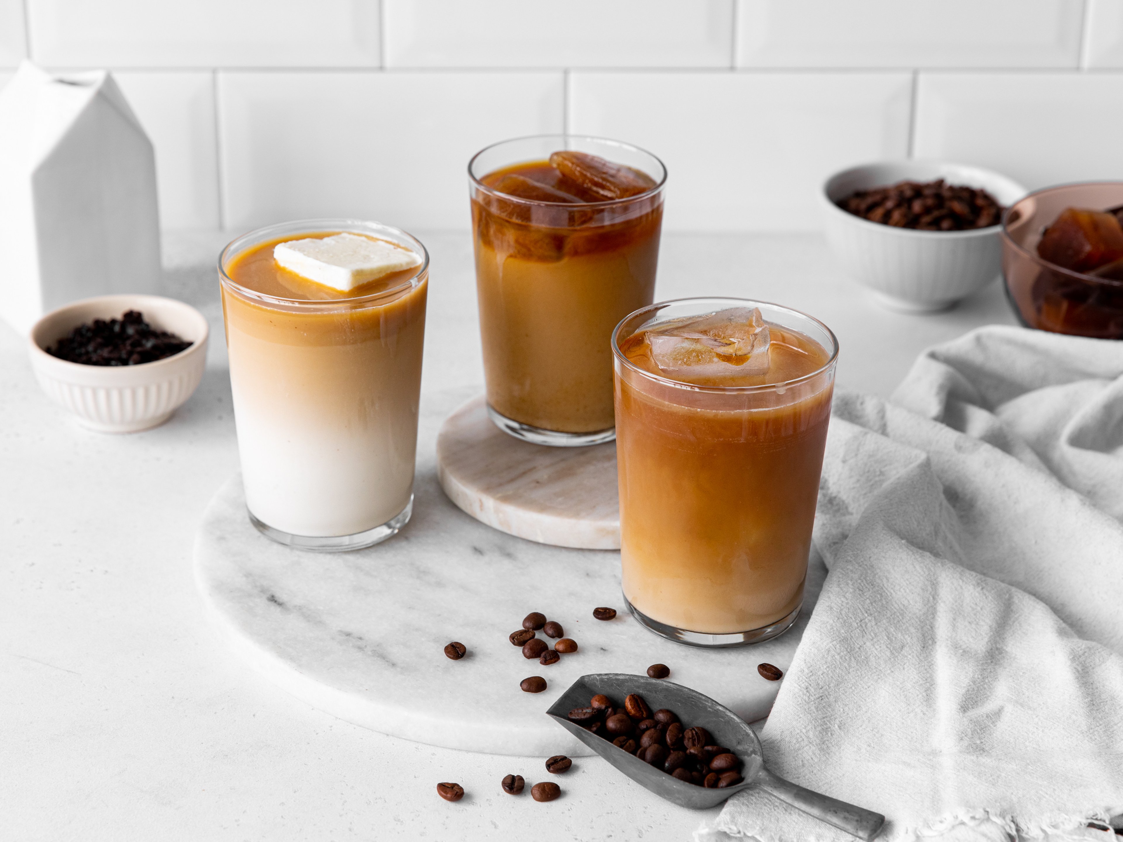 Cold brew latte, 3 ways