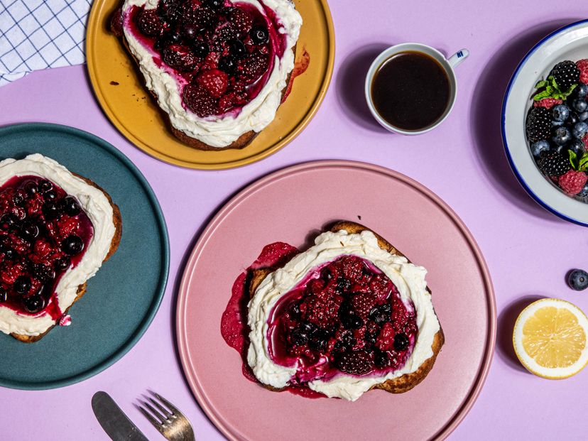 Whipped ricotta and berry brioche toast