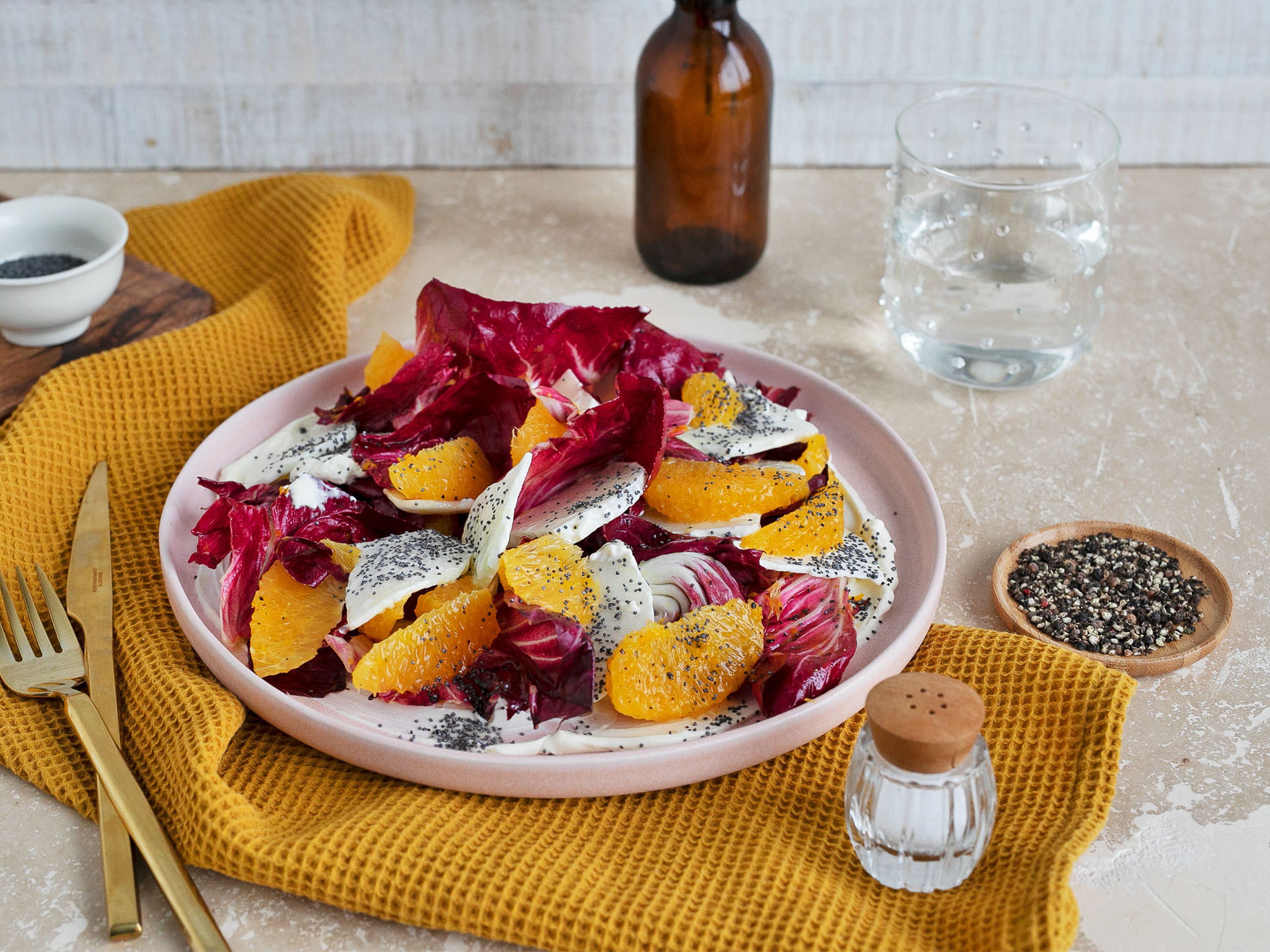 Creamy kohlrabi, orange, and radicchio salad