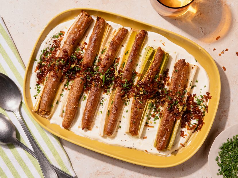 Stuffed leeks with Brie and apricot