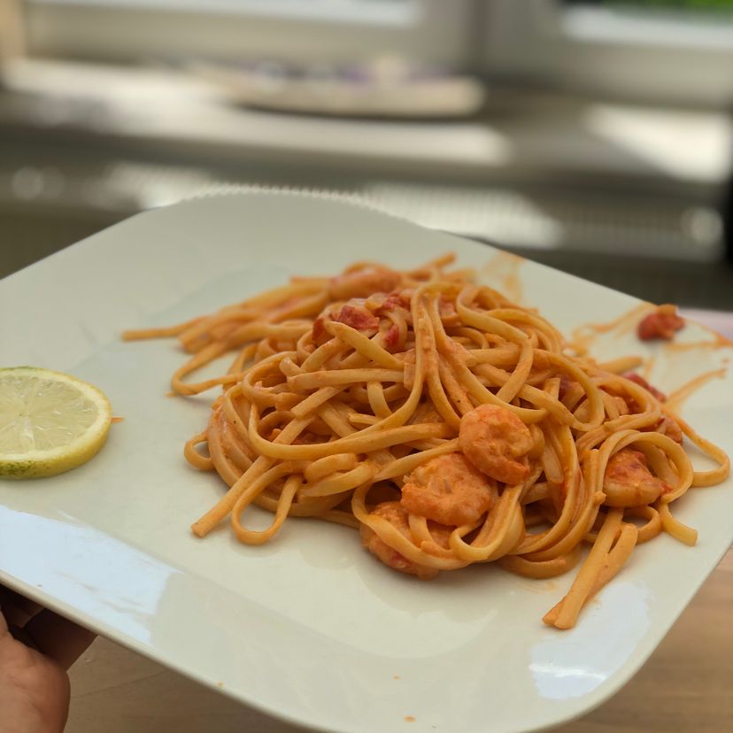 Schnelle cremige Spaghetti Scampi
