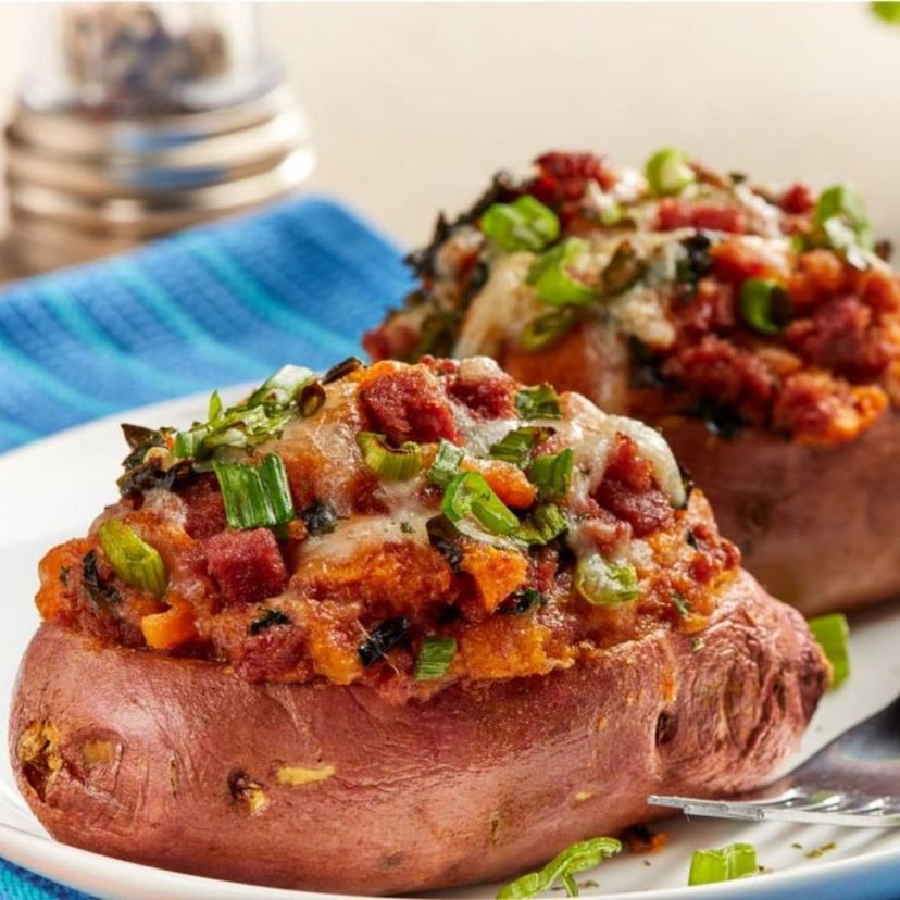 Corned Beef Stuffed Sweet Potatoes