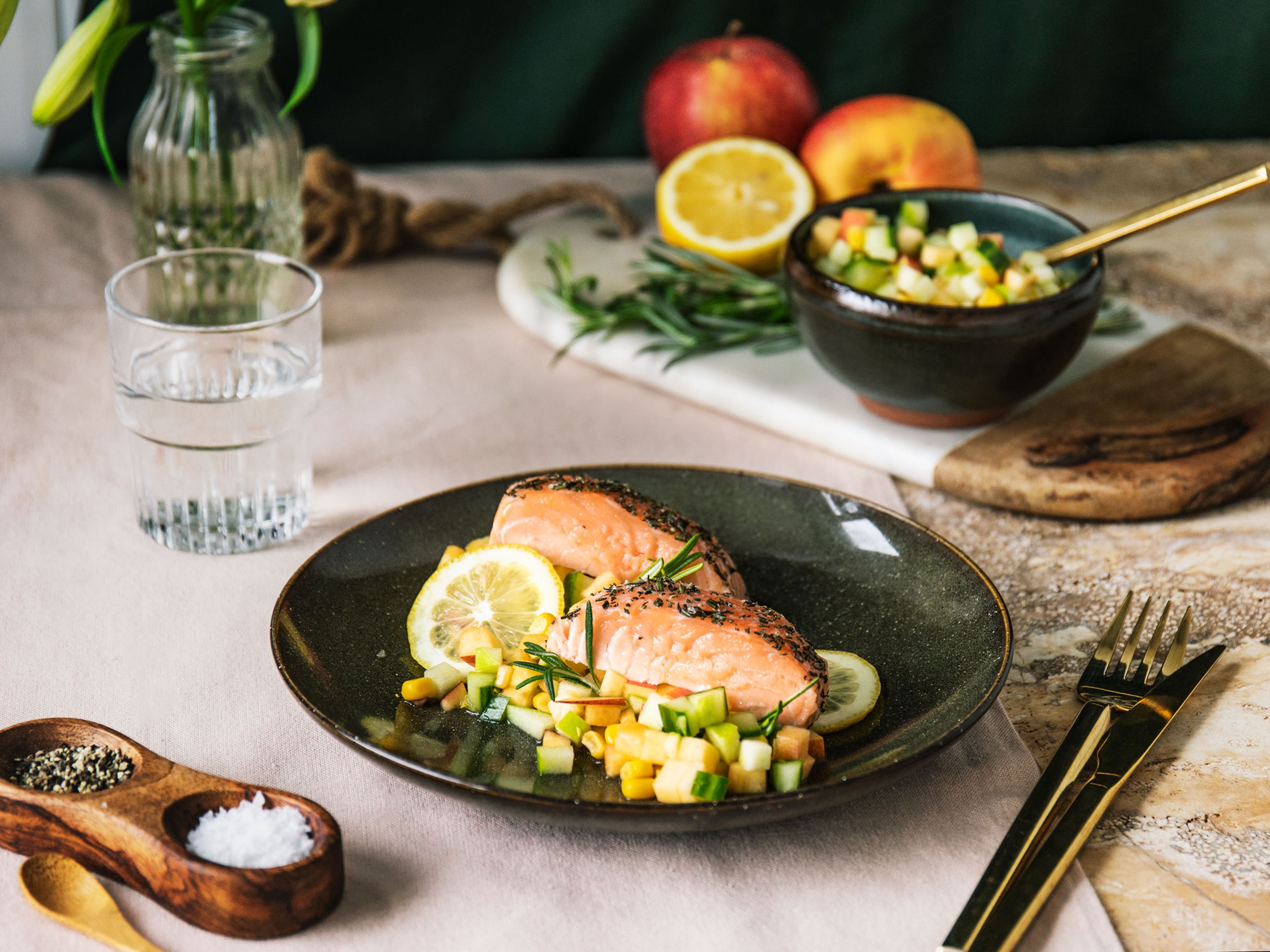 Baked salmon with nectarine salsa