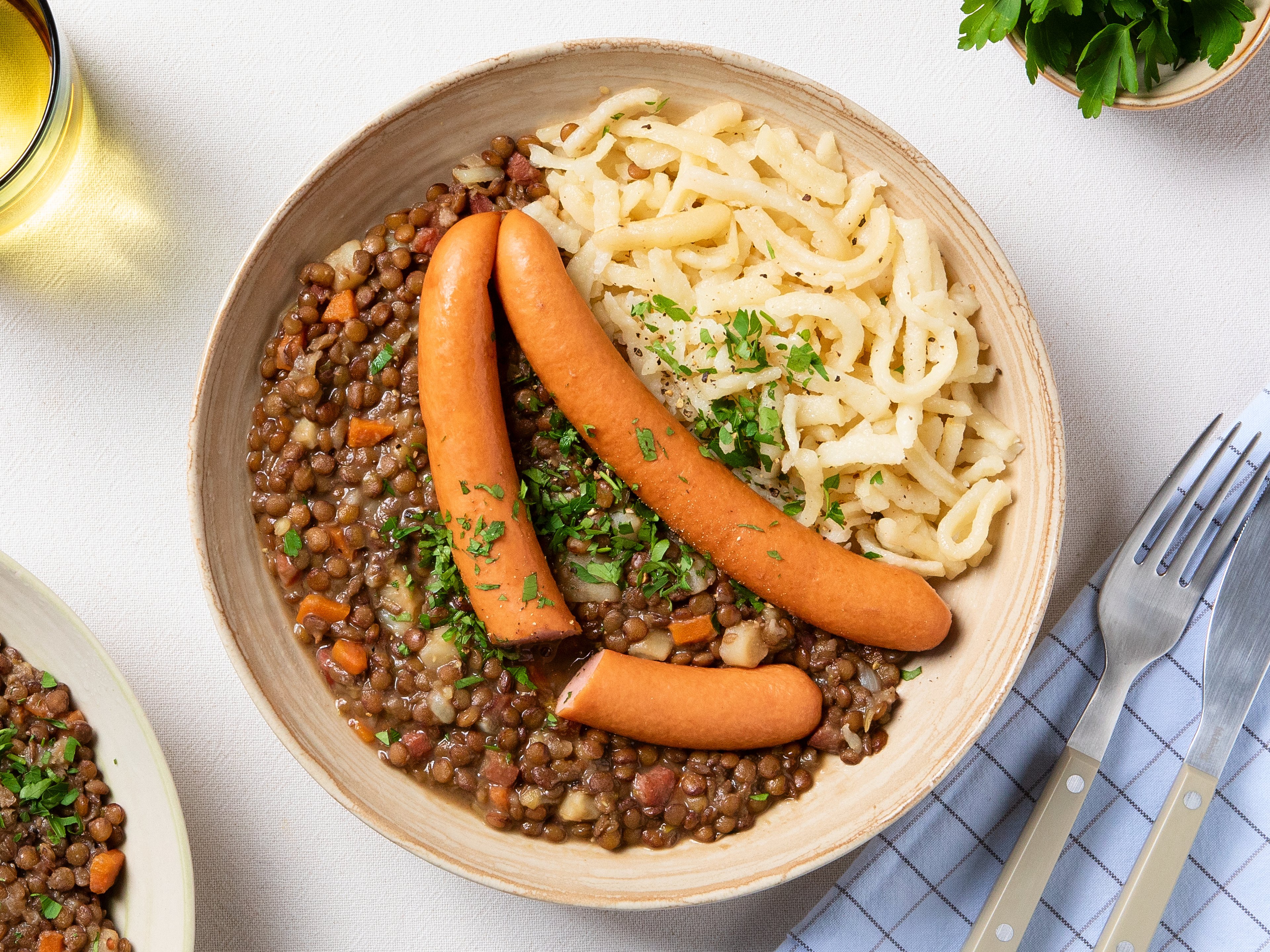 German lentil stew with spaetzle (Linsen mit Spätzle)