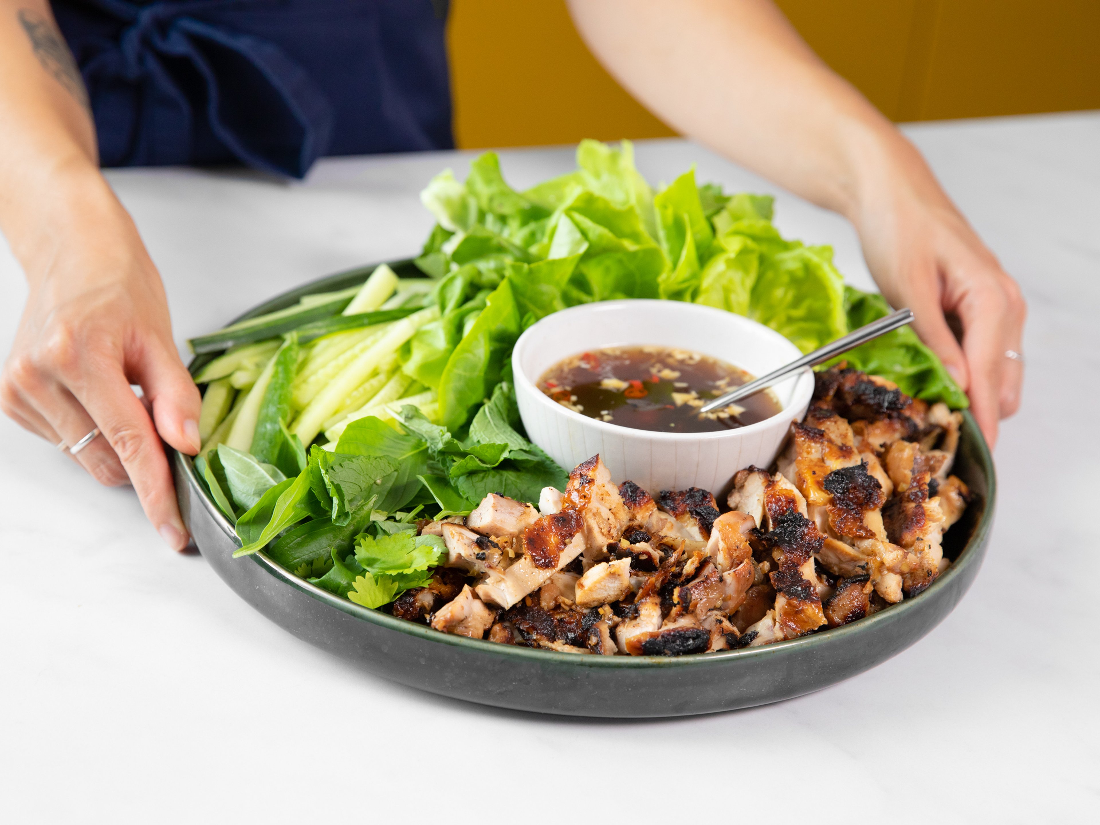 Make grilled chicken lettuce wraps with Devan