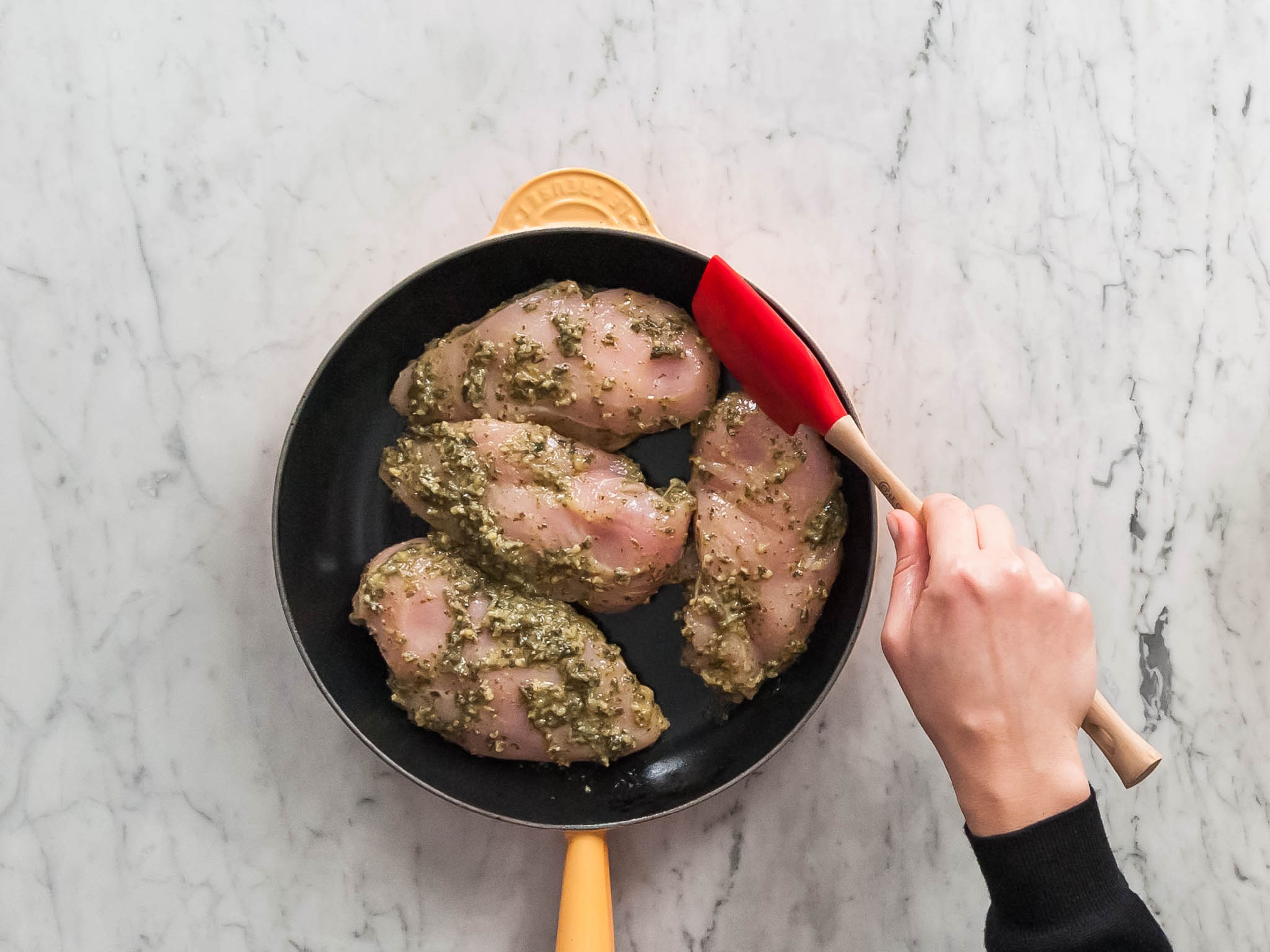 Place chicken in large ovenproof frying pan or on baking sheet lined with heavy-duty foil.