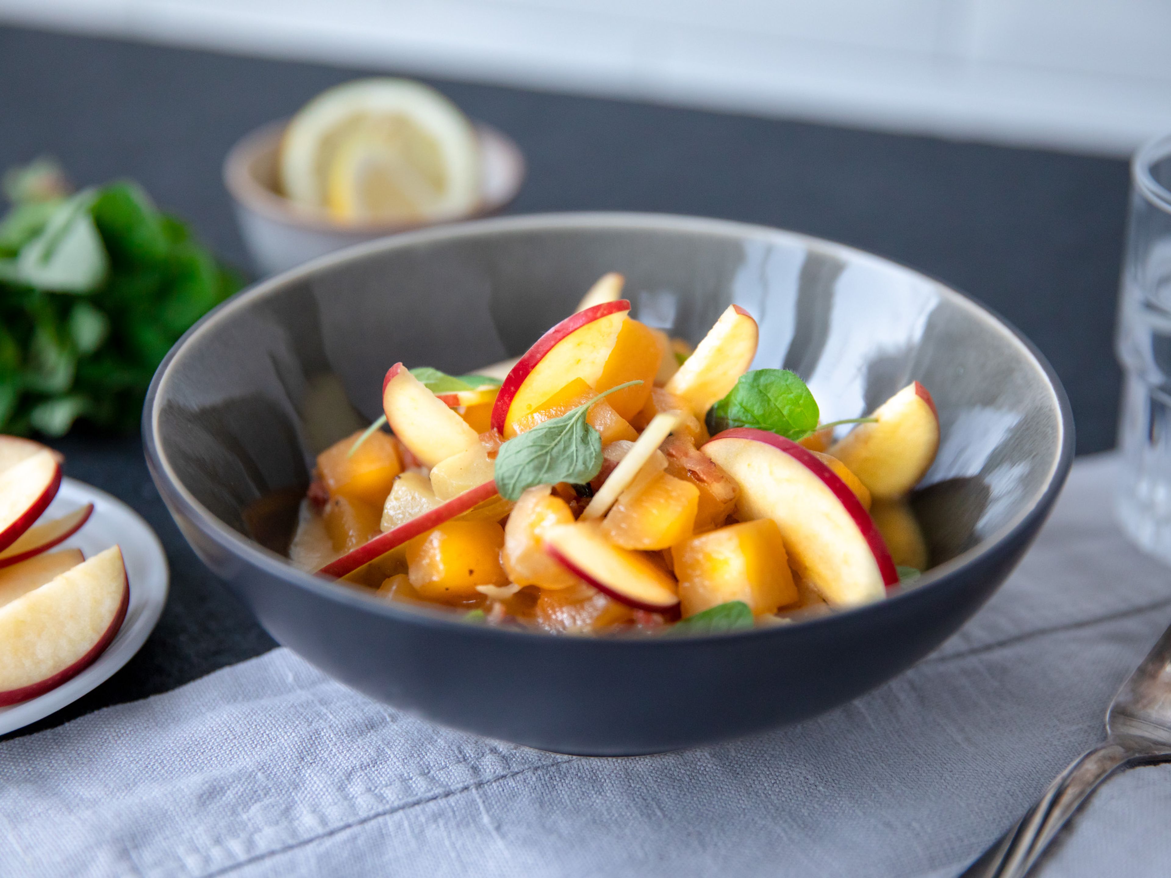 Rutabaga hash with bacon and apples