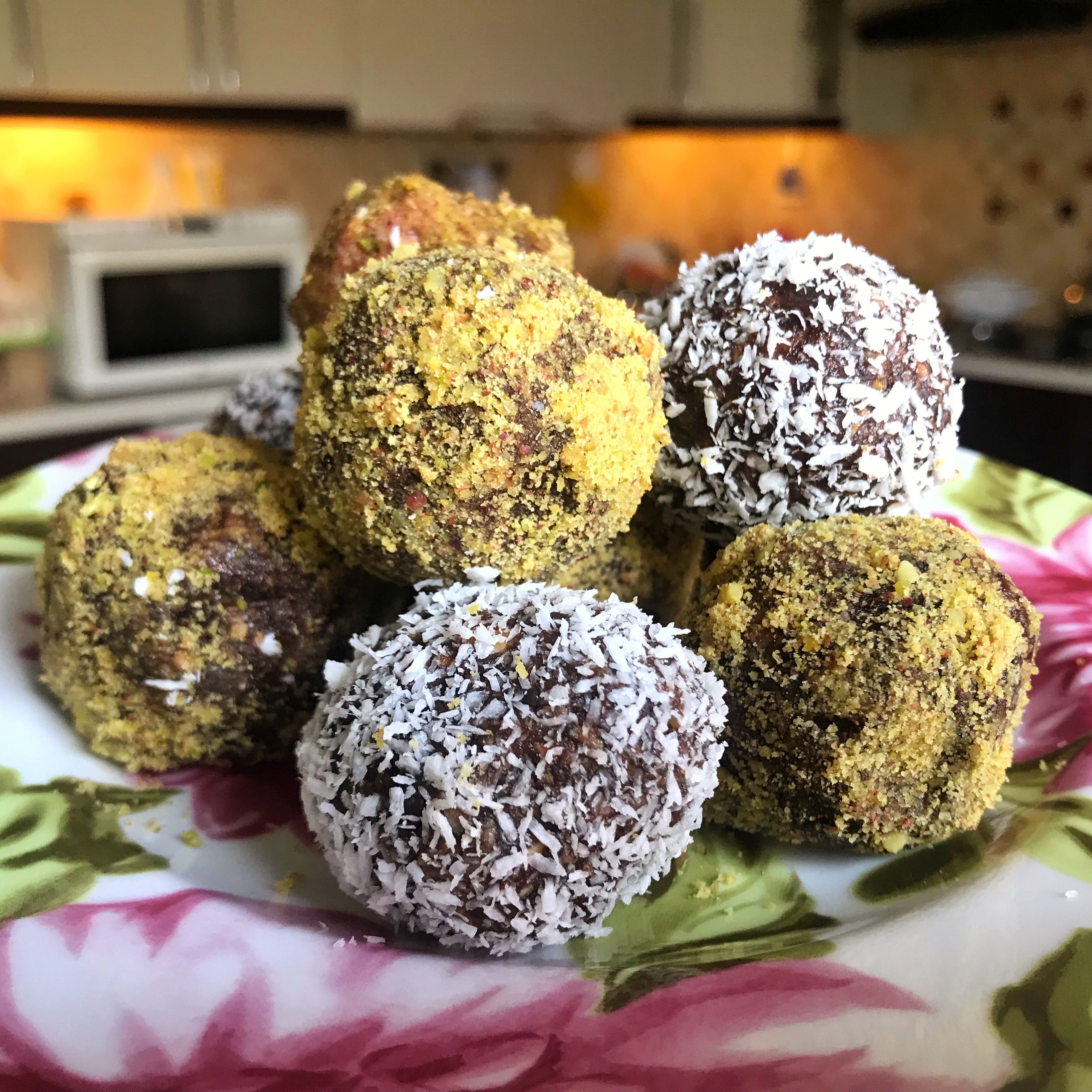 At the end make small or medium balls. Also you can roll them in coconut powder or pistachio powder.