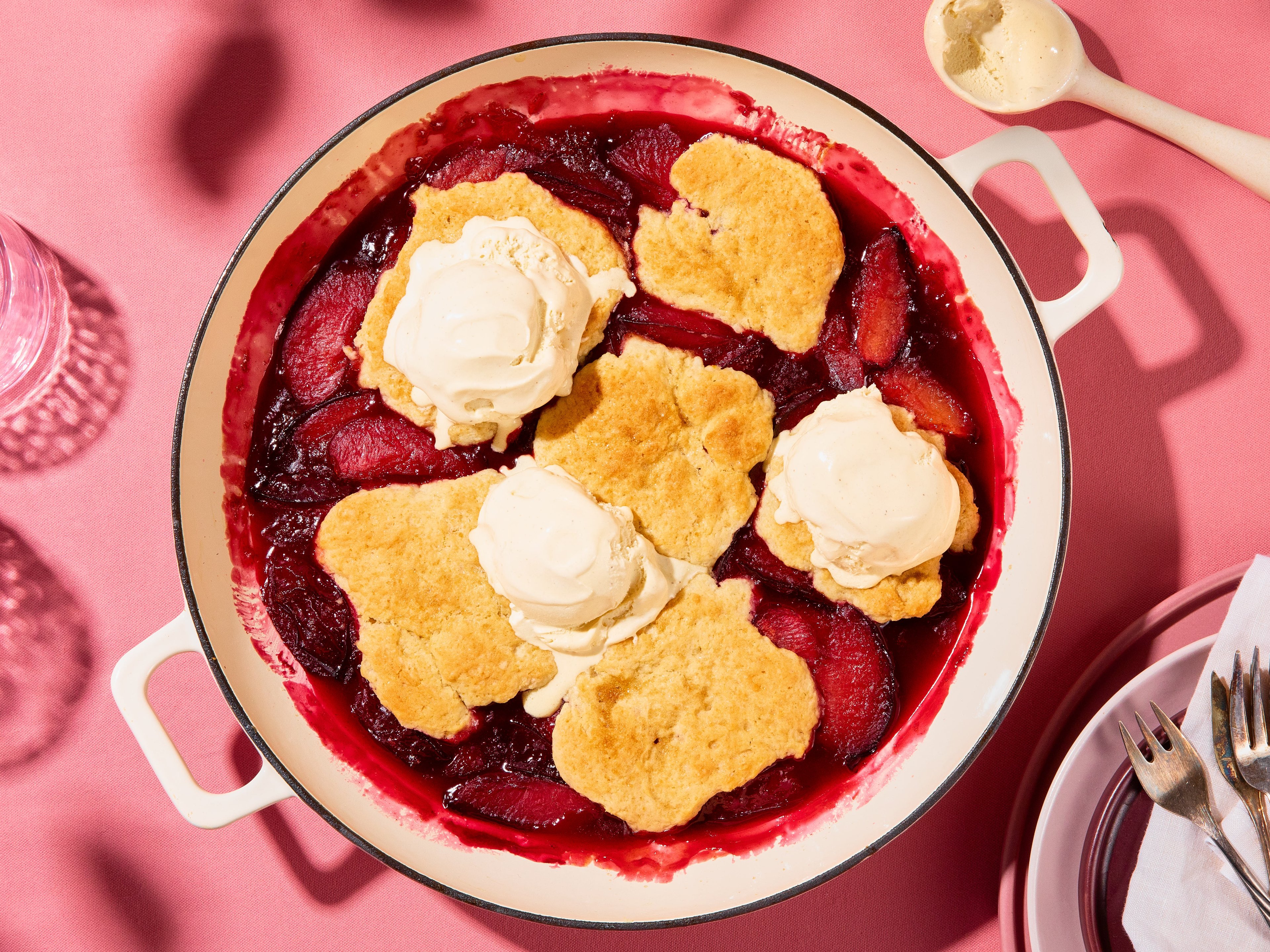 Plum cobbler with buttermilk biscuits